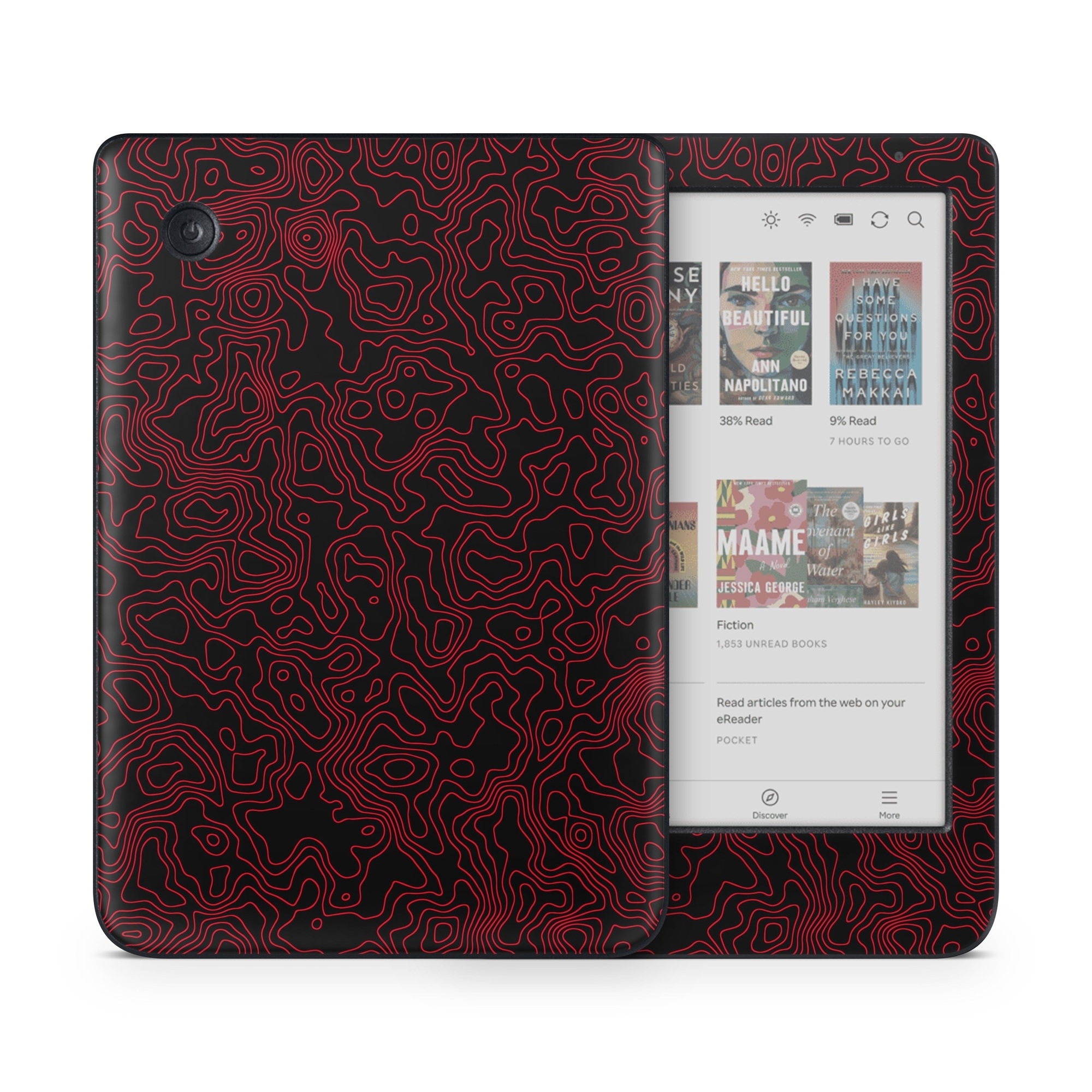 Kobo Clara Colour Skin design of Pink, Art, Motif, Magenta, Font, Pattern, Symmetry, Rectangle, Circle, Electric blue, with black, red colors
