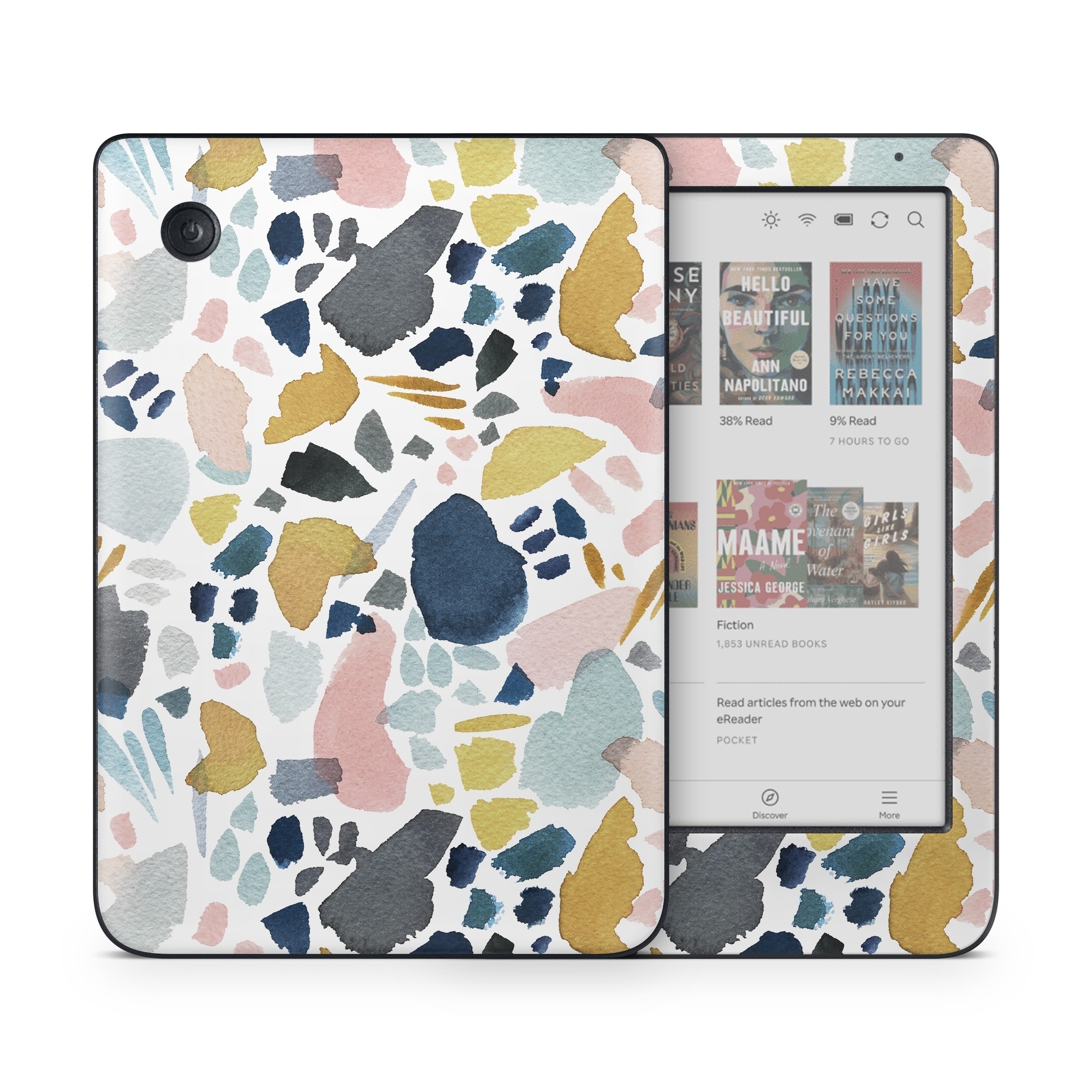 Kobo Clara Colour Skin design of Pattern, Aqua, Teal, Design, Textile, with white, blue, yellow, orange, pink, black colors