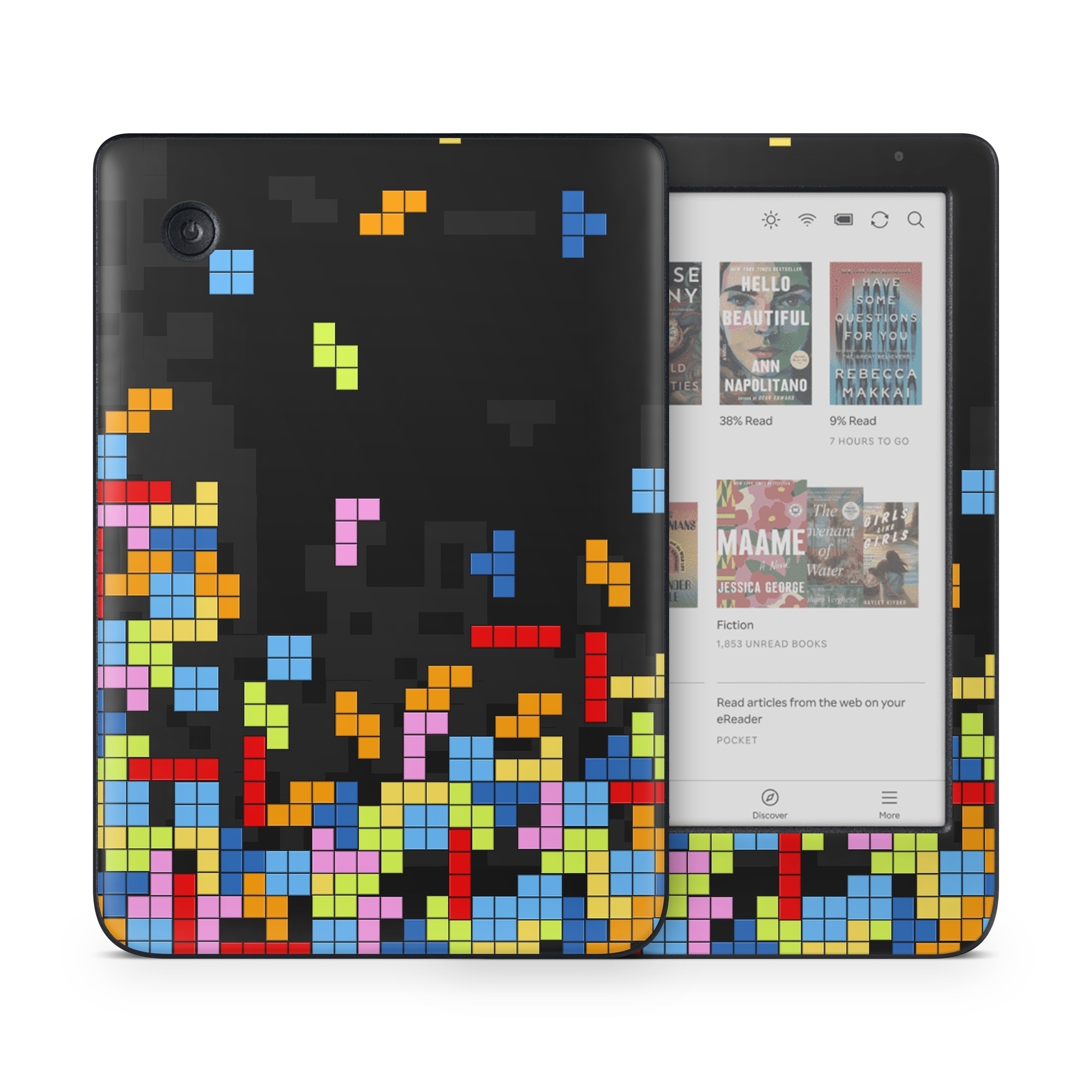 Kobo Clara Colour Skin design of Pattern, Symmetry, Font, Design, Graphic design, Line, Colorfulness, Magenta, Square, Graphics, with black, green, blue, orange, red colors