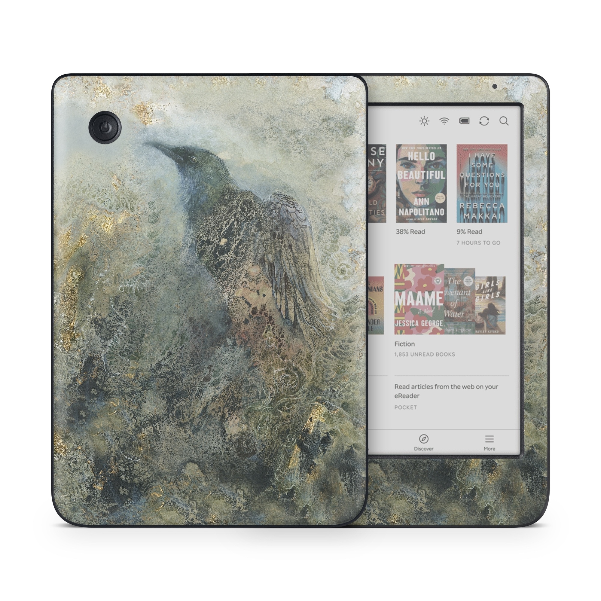 Kobo Clara Colour Skin design of Painting, Water, Geology, Art, Rock, Watercolor paint, Illustration, with black, gray, white, blue colors