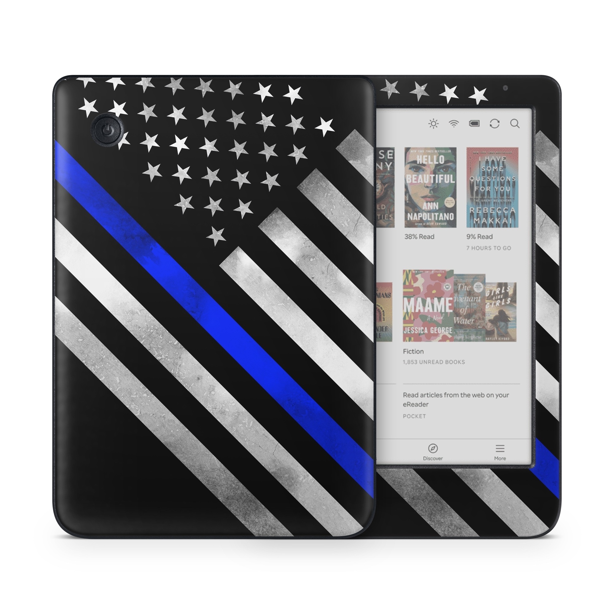 Kobo Clara Colour Skin design of Flag of the united states, Flag, Cobalt blue, Pattern, Line, Black-and-white, Design, Monochrome, Electric blue, Parallel, with black, white, gray, blue colors