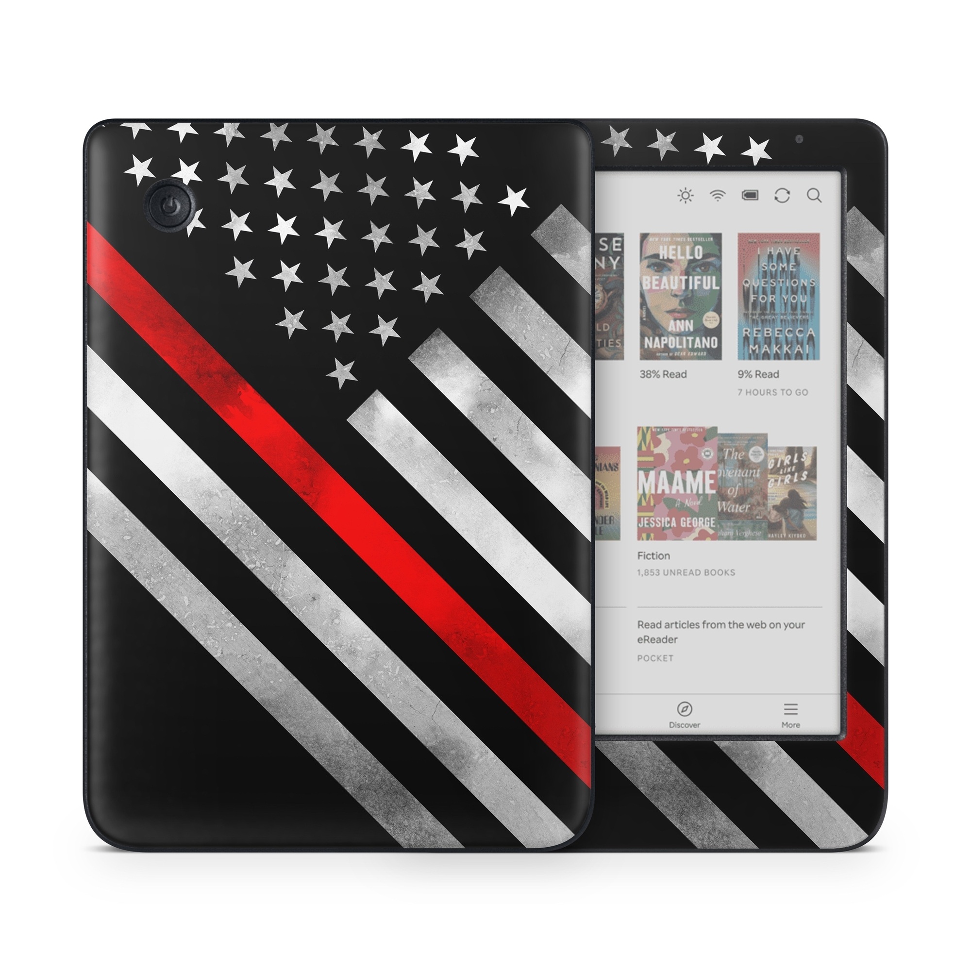 Kobo Clara Colour Skin design of Flag of the united states, Flag, Line, Black-and-white, Pattern, Flag Day (USA), Veterans day, Independence day, Memorial day, with black, white, gray, red colors