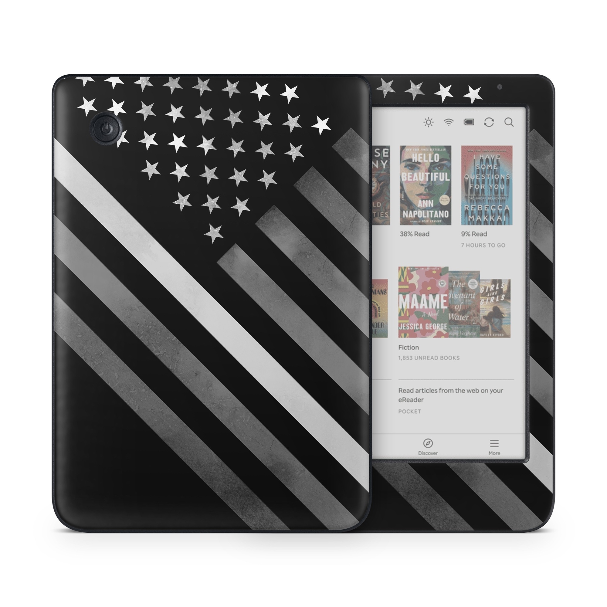 Kobo Clara Colour Skin design of Black, Black-and-white, Pattern, Monochrome Photography, Line, Flag Of The United States, Monochrome, Flag, Design, Font, Photography, Style, Parallel, with black, white, gray colors