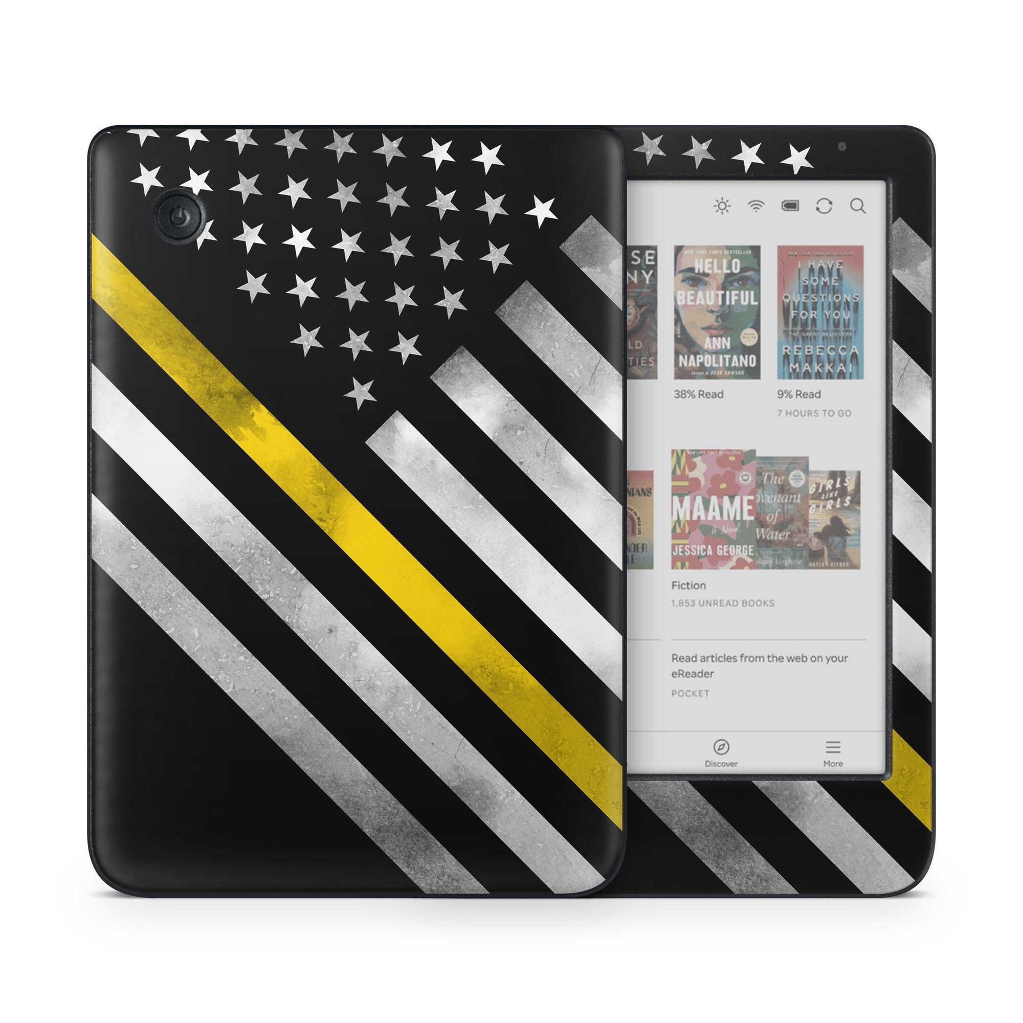 Kobo Clara Colour Skin design of Flag of the united states, Flag, Yellow, Line, Black-and-white, Pattern, Monochrome, Graphic design, Parallel, with black, white, gray, yellow colors