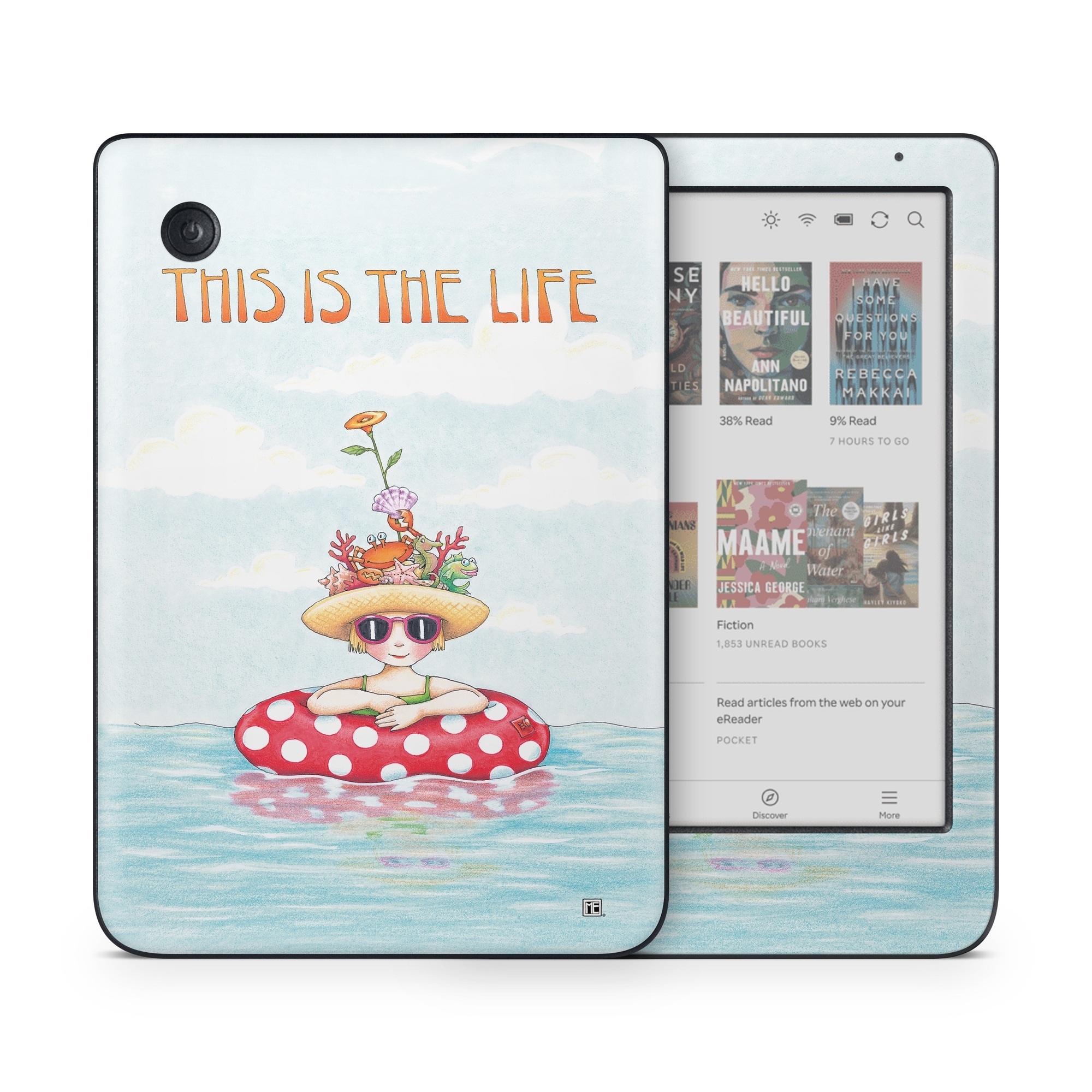 Kobo Clara Colour Skin design of Cartoon, Illustration, Clip art, with blue, red, white, yellow, green, orange, pink colors