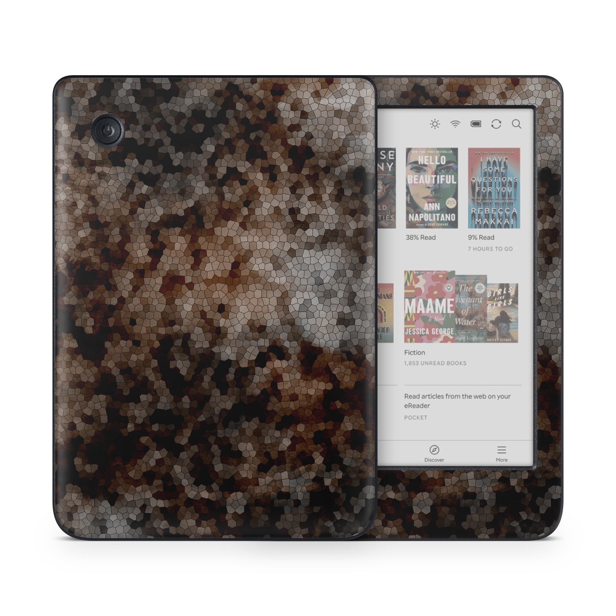 Kobo Clara Colour Skin design of Brown, Design, Soil, Pattern, Rock, Rust, Granite, Metal, with black, white, gray, brown colors