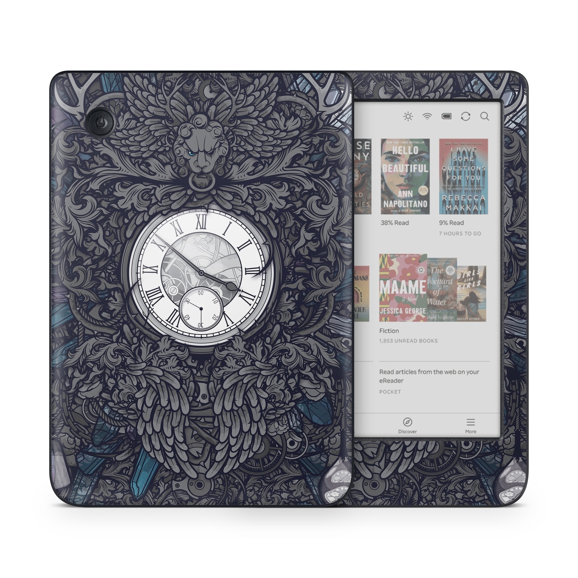 Kobo Clara Colour Skin design of Blue, Pattern, Psychedelic art, Design, Circle, Art, Font, Graphic design, Visual arts, Illustration, with black, gray colors