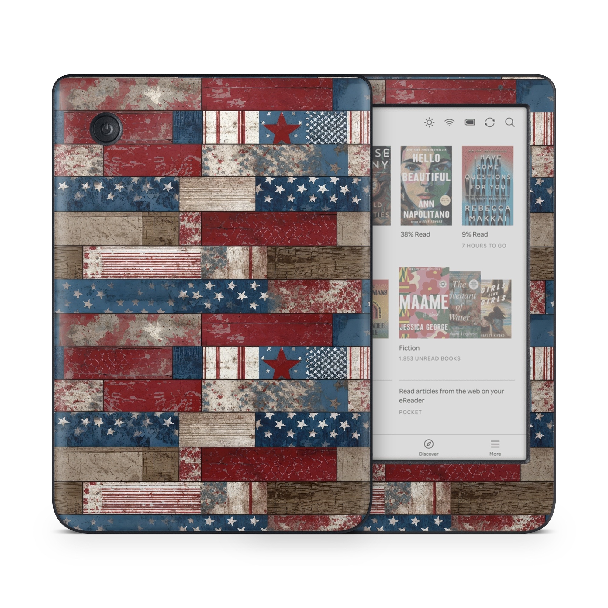 Kobo Clara Colour Skin design of Photograph, White, Blue, Rectangle, Azure, Textile, Creative arts, Red, Line, Art, with red, blue, white, brown, gray, black colors
