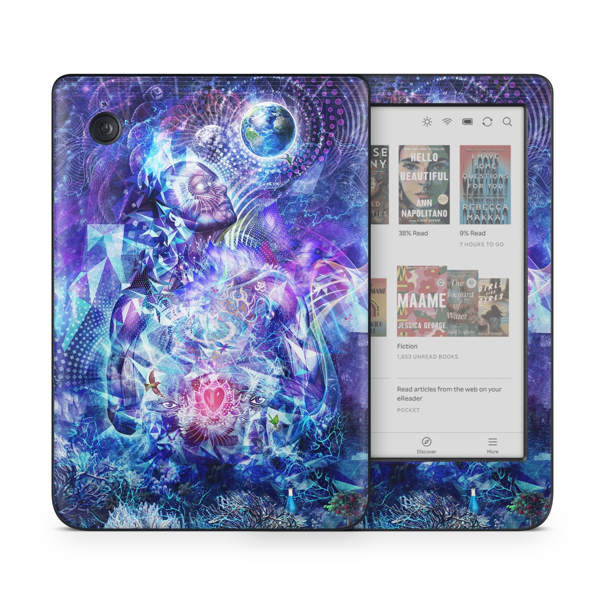 Kobo Clara Colour Skin design of Blue, Purple, Violet, Lavender, Majorelle blue, Psychedelic art, Electric blue, Organism, Art, Design, with blue, green, purple, red, pink colors