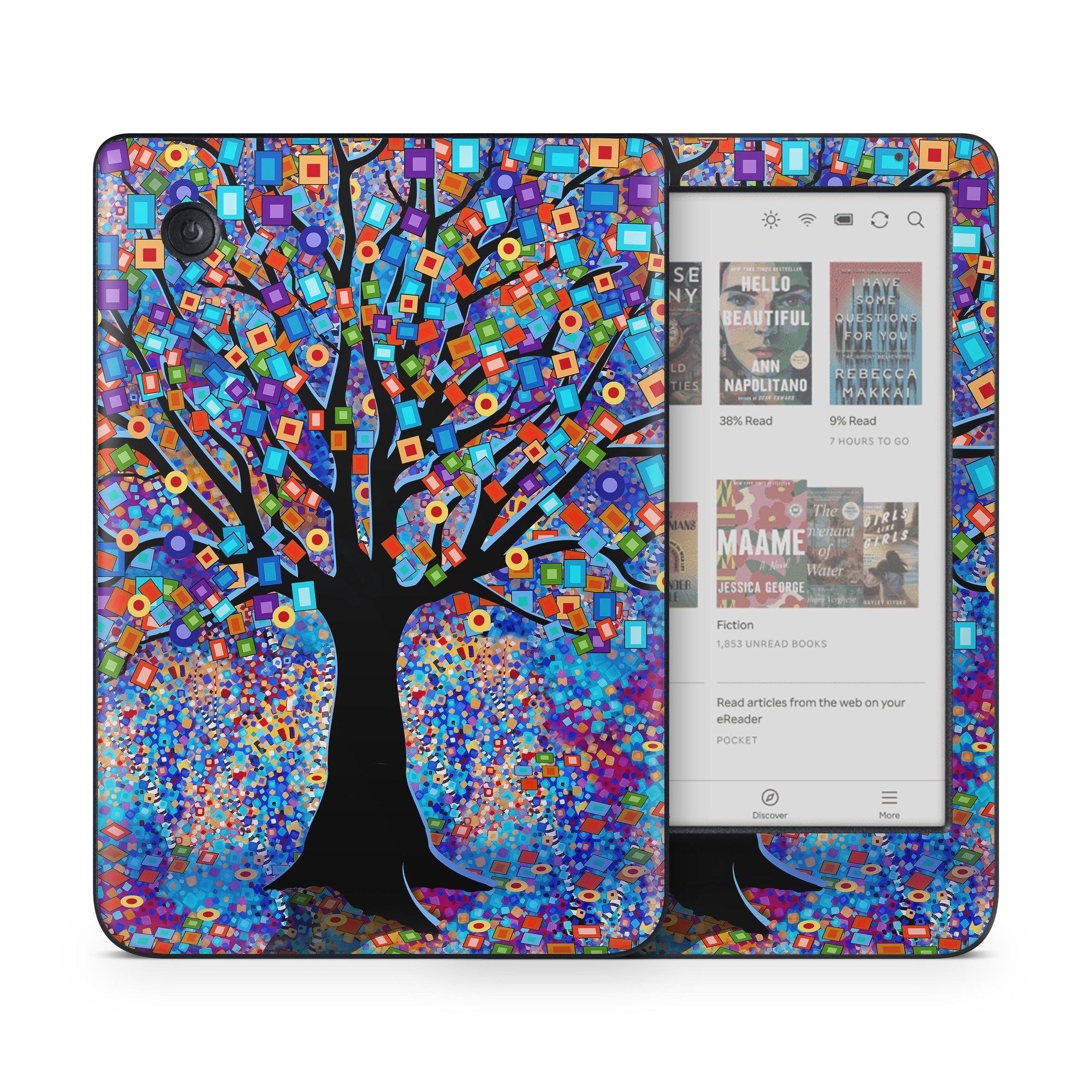 Kobo Clara Colour Skin design of Psychedelic art, Modern art, Art, with black, blue, red, orange, yellow, green, purple colors