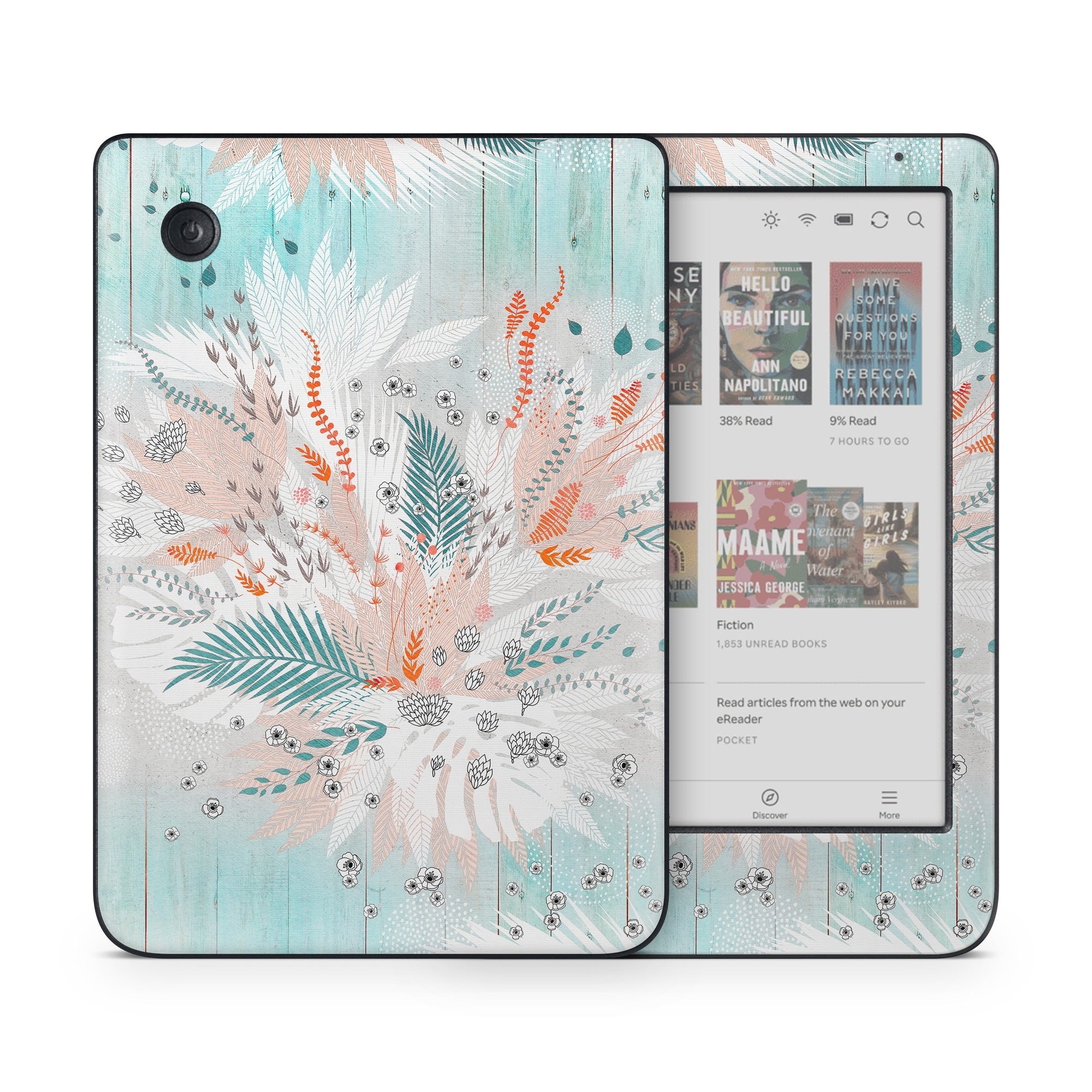 Kobo Clara Colour Skin design of Aqua, Turquoise, Graphic design, Line, Teal, Illustration, Watercolor paint, Design, Tree, Pattern, with blue, red, orange, white, gray colors