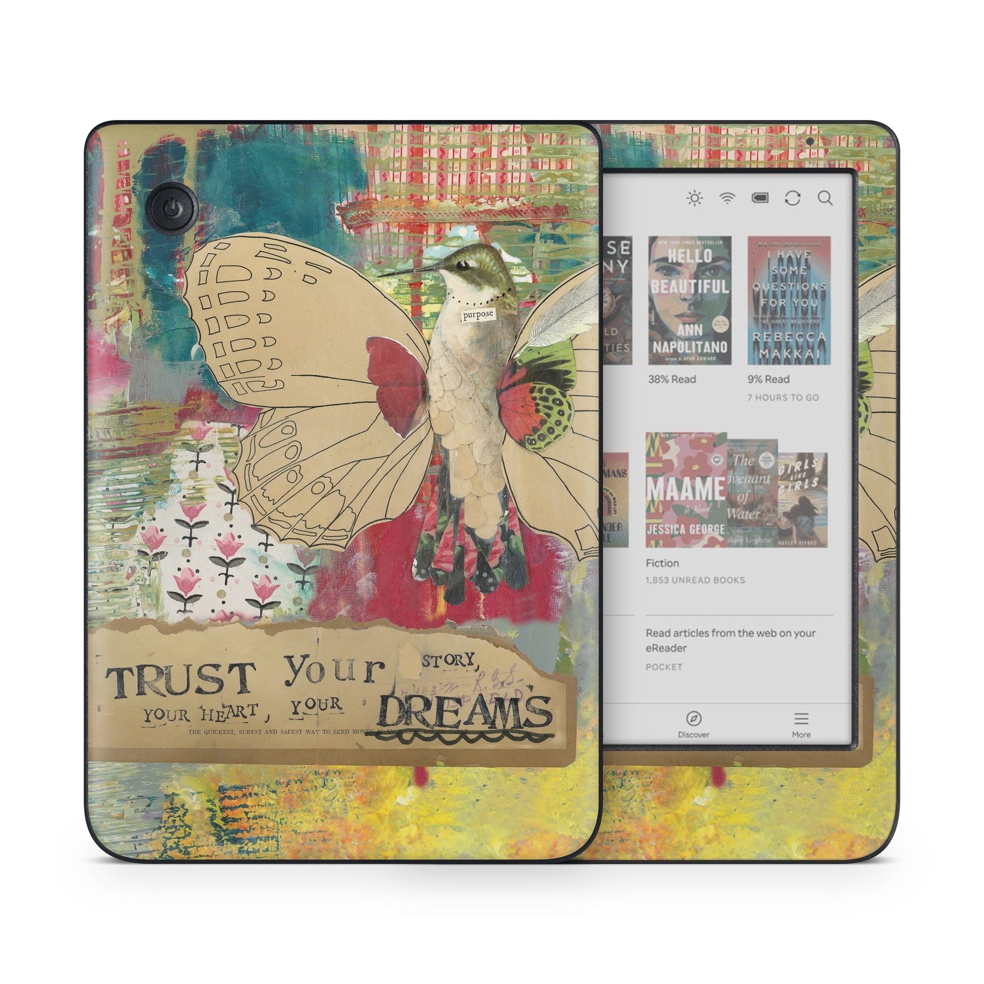 Kobo Clara Colour Skin design of Butterfly, Insect, Moths and butterflies, Pink, Pollinator, Illustration, Wing, Moth, Art, Invertebrate, with yellow, green, brown, red, blue, pink colors