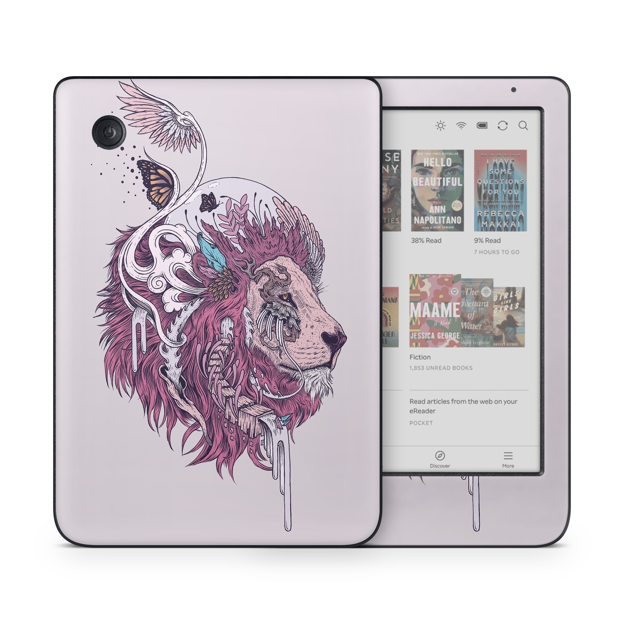 Kobo Clara Colour Skin design of Illustration, Drawing, Sketch, Art, Graphic design, Lion, Goats, Fictional character, Ink, Bison, with gray, purple, black, red colors
