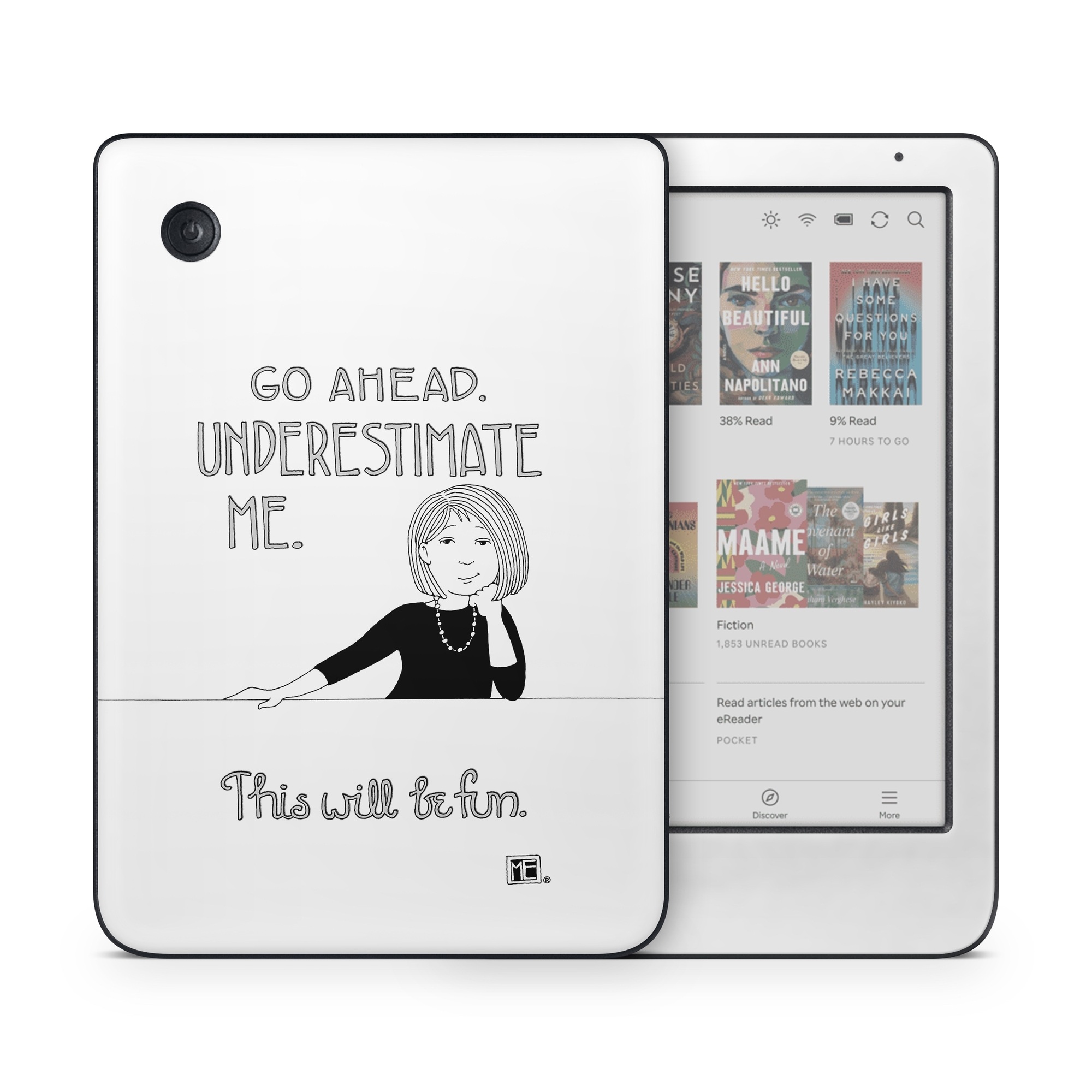 Kobo Clara Colour Skin design of Gesture, Happy, Font, Illustration, Poster, Line art, Graphics, Art, Logo, Graphic design, with black, white colors