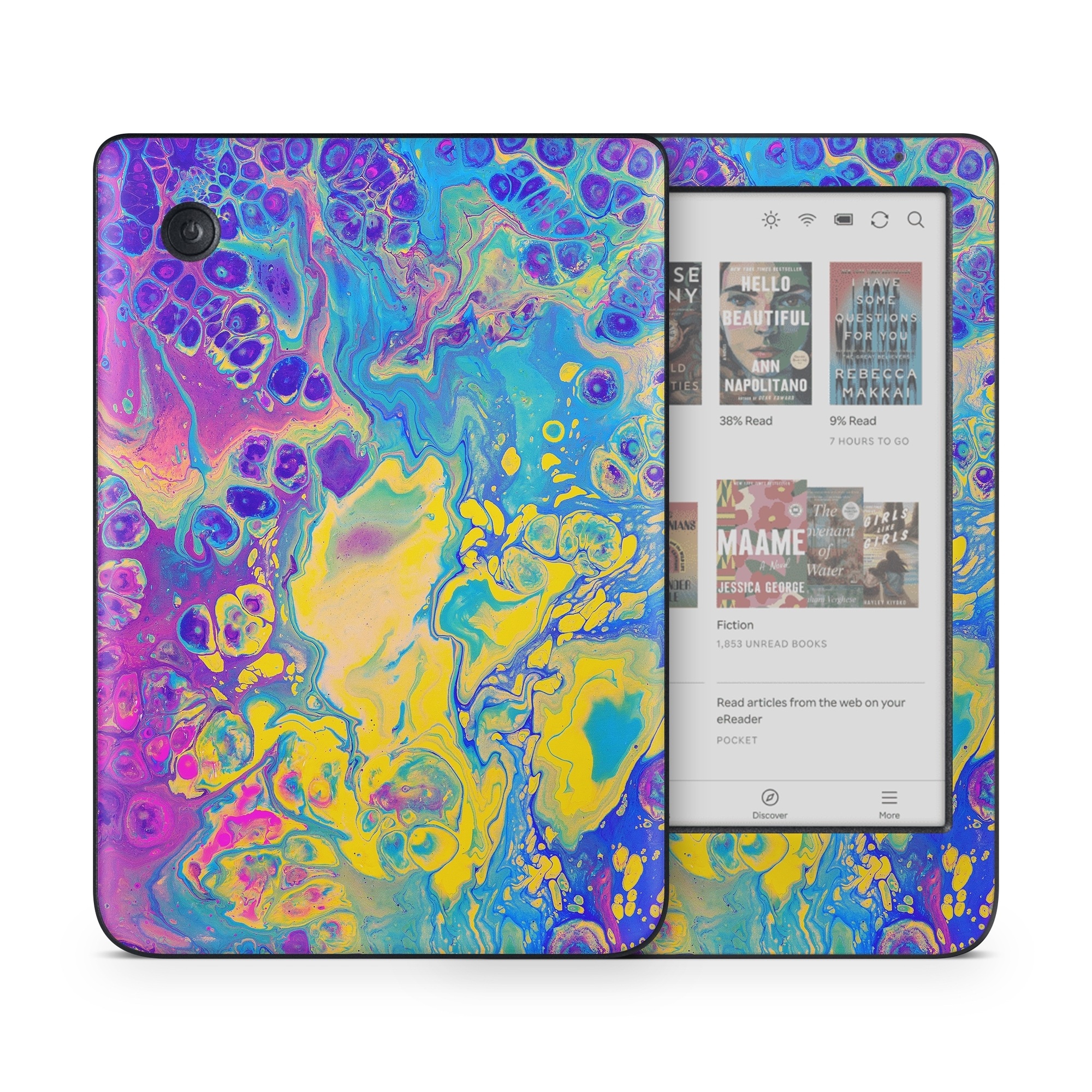 Kobo Clara Colour Skin design of Psychedelic art, Pattern, Purple, Visual arts, Design, Art, Fractal art, Electric blue, Graphic design, Graphics, with blue, yellow, purple, pink colors