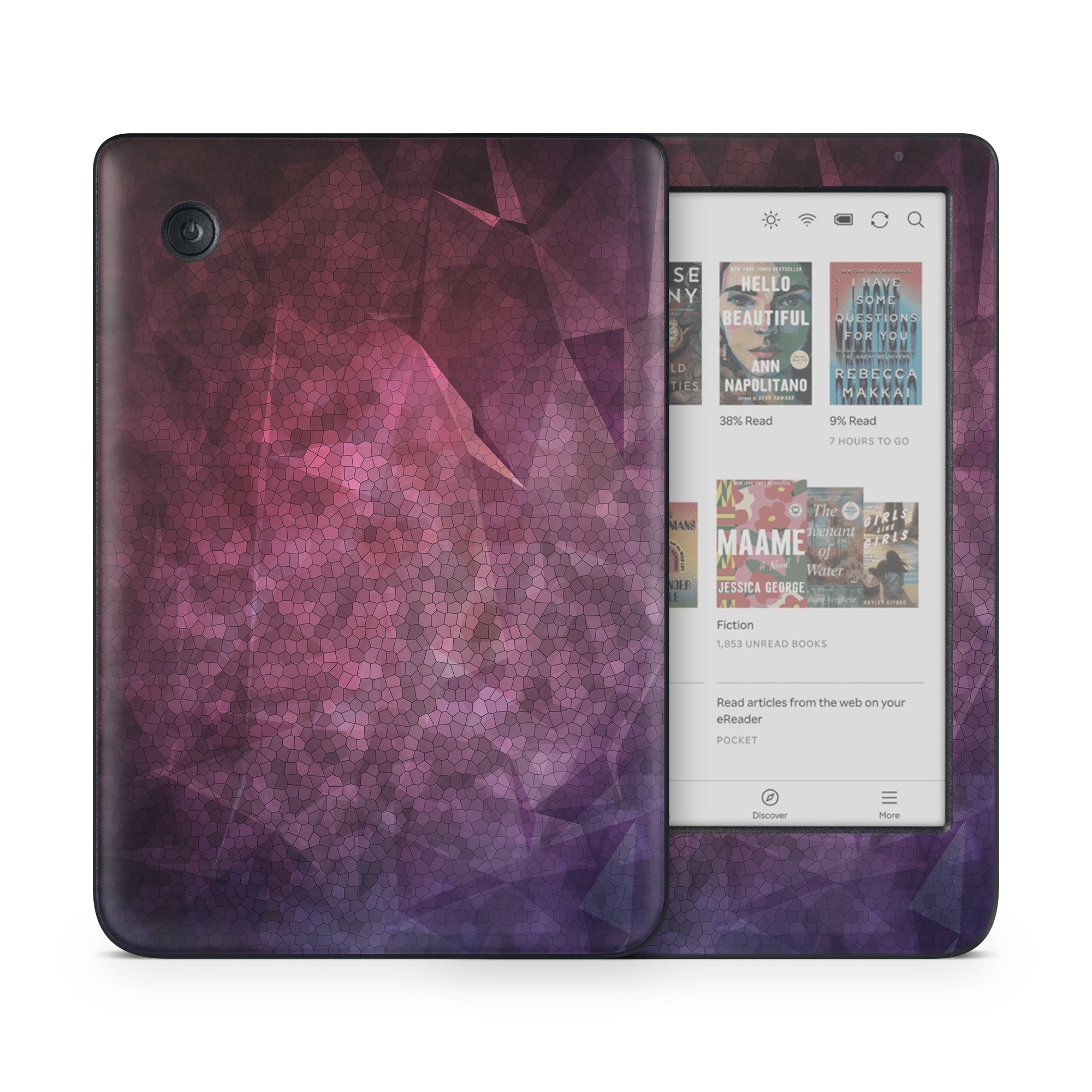 Kobo Clara Colour Skin design of Purple, Sky, Red, Violet, Pink, Pattern, Design, Triangle, Line, Magenta, with black, red, purple, pink, white colors