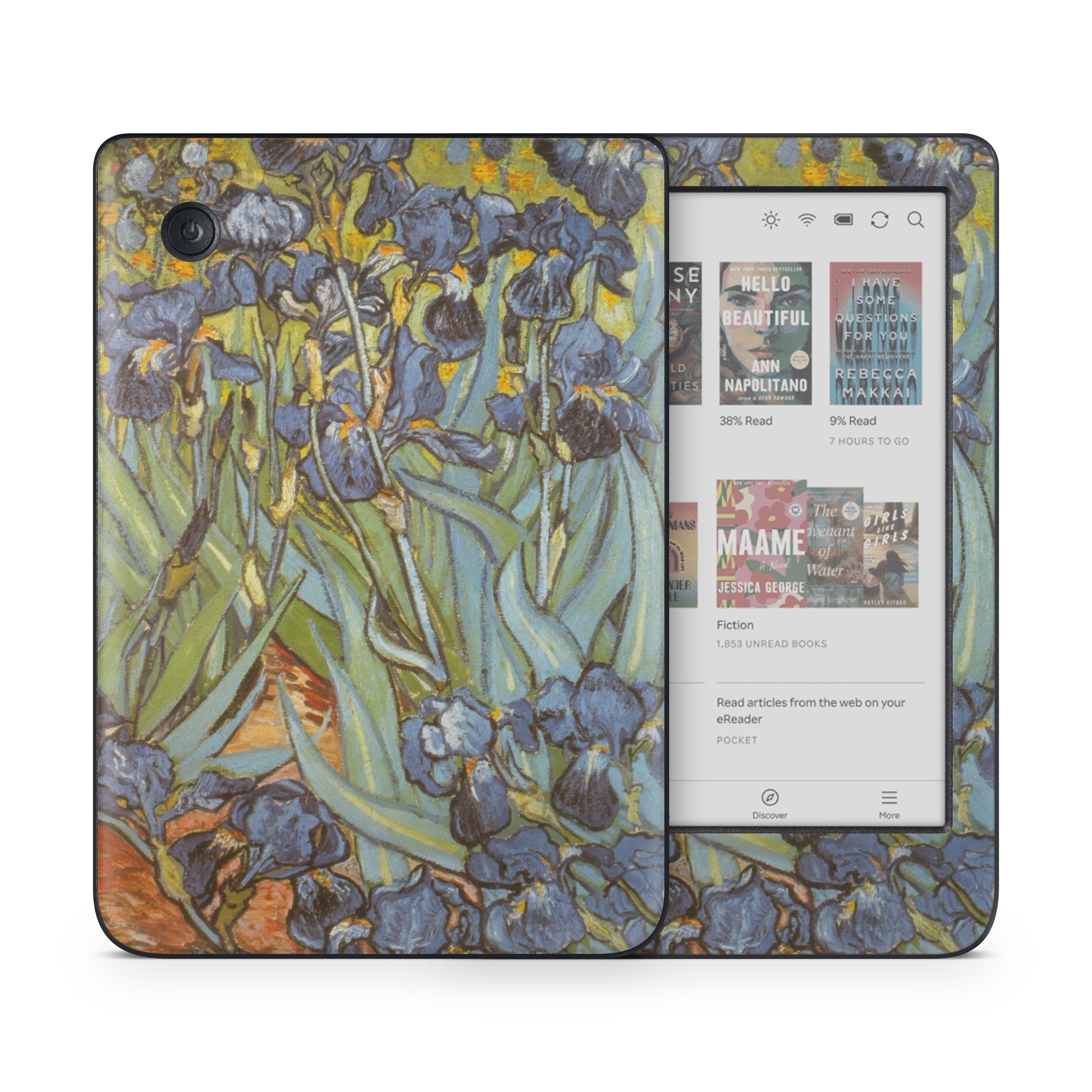 Kobo Clara Colour Skin design of Painting, Plant, Art, Flower, Iris, Modern art, Perennial plant, with gray, green, black, red, blue colors