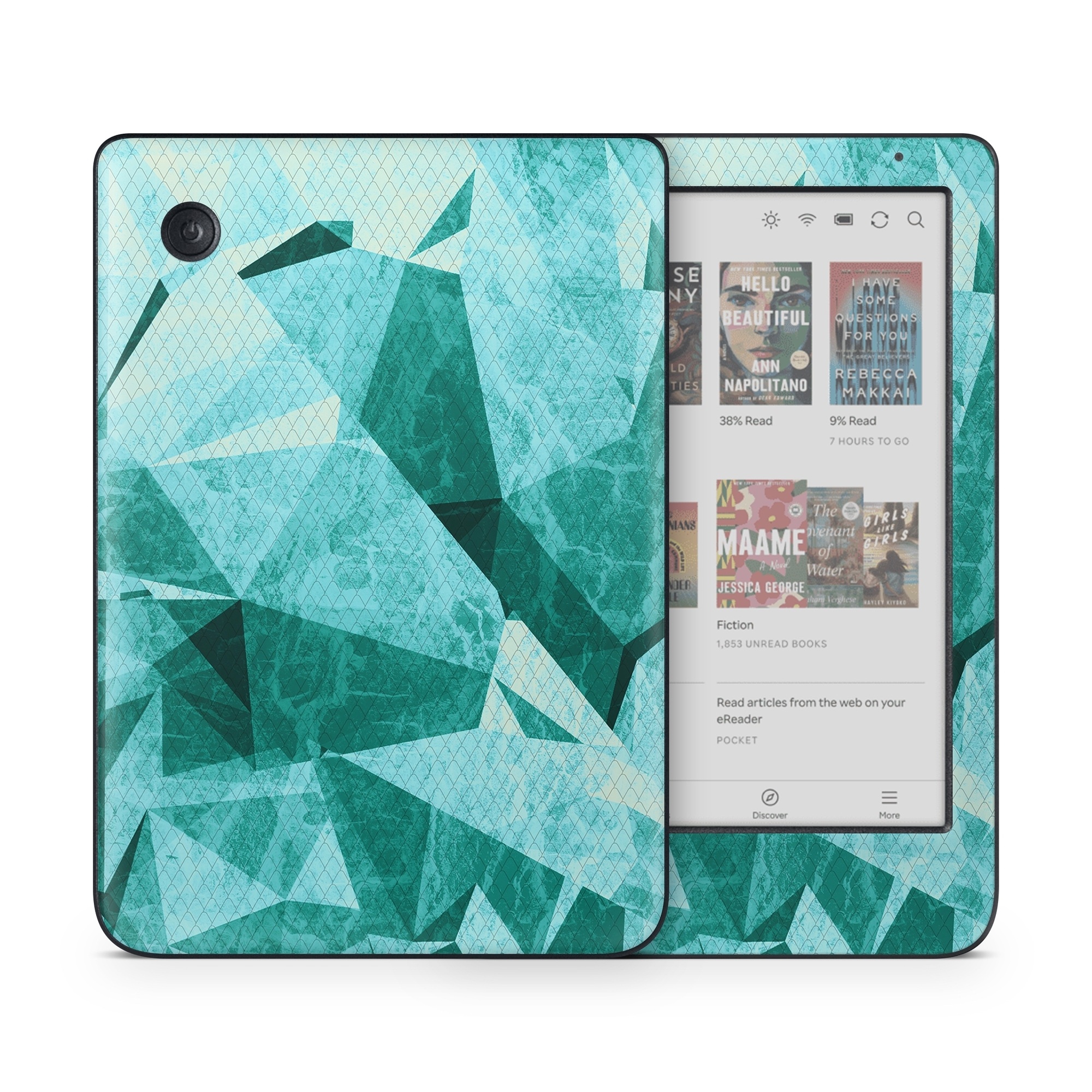 Kobo Clara Colour Skin design of Aqua, Blue, Pattern, Turquoise, Illustration, Teal, Design, Line, Graphic design, with blue colors