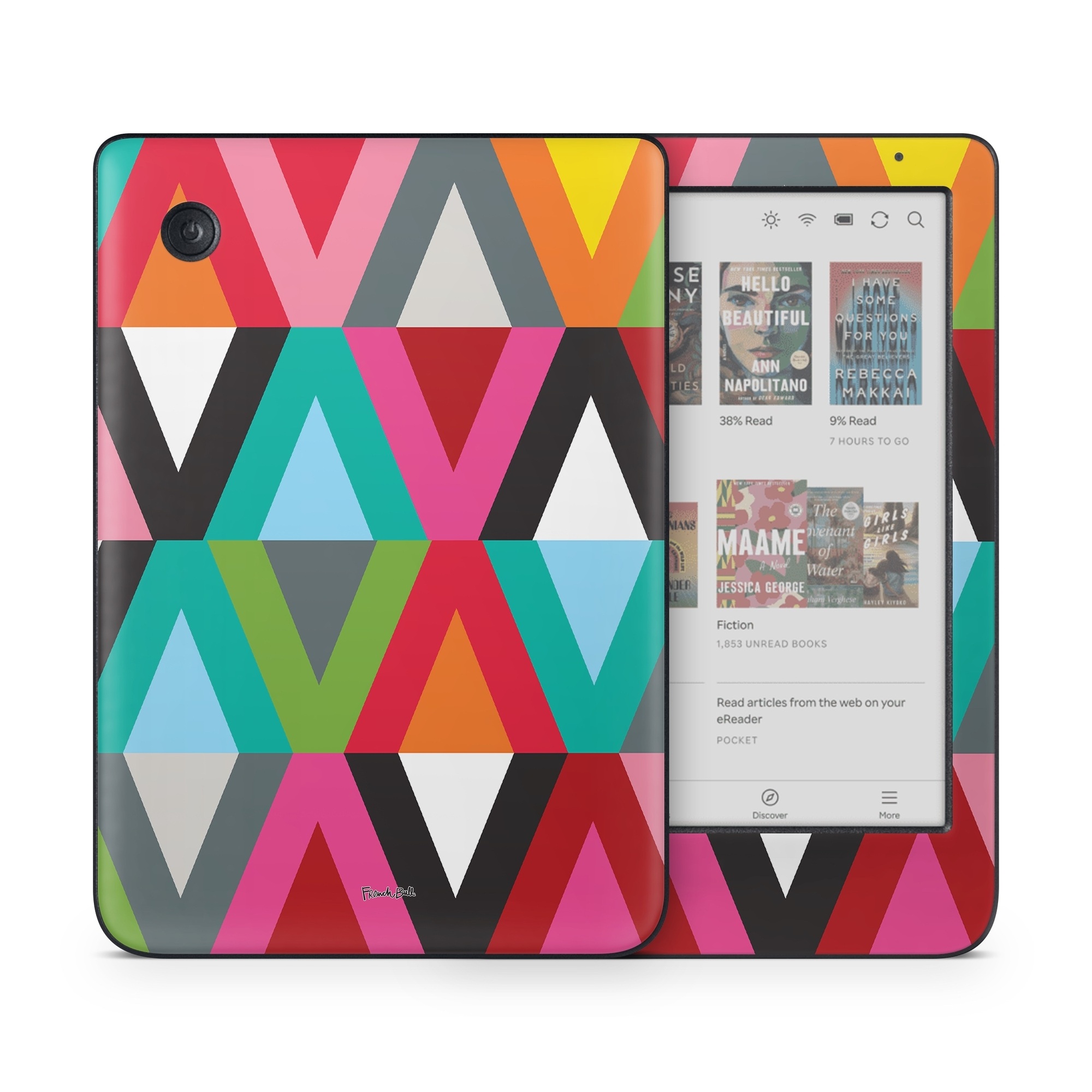 Kobo Clara Colour Skin design of Pattern, Orange, Yellow, Graphic design, Colorfulness, Line, Design, Symmetry, Triangle, Font, with black, white, red, orange, pink, blue, green, gray colors