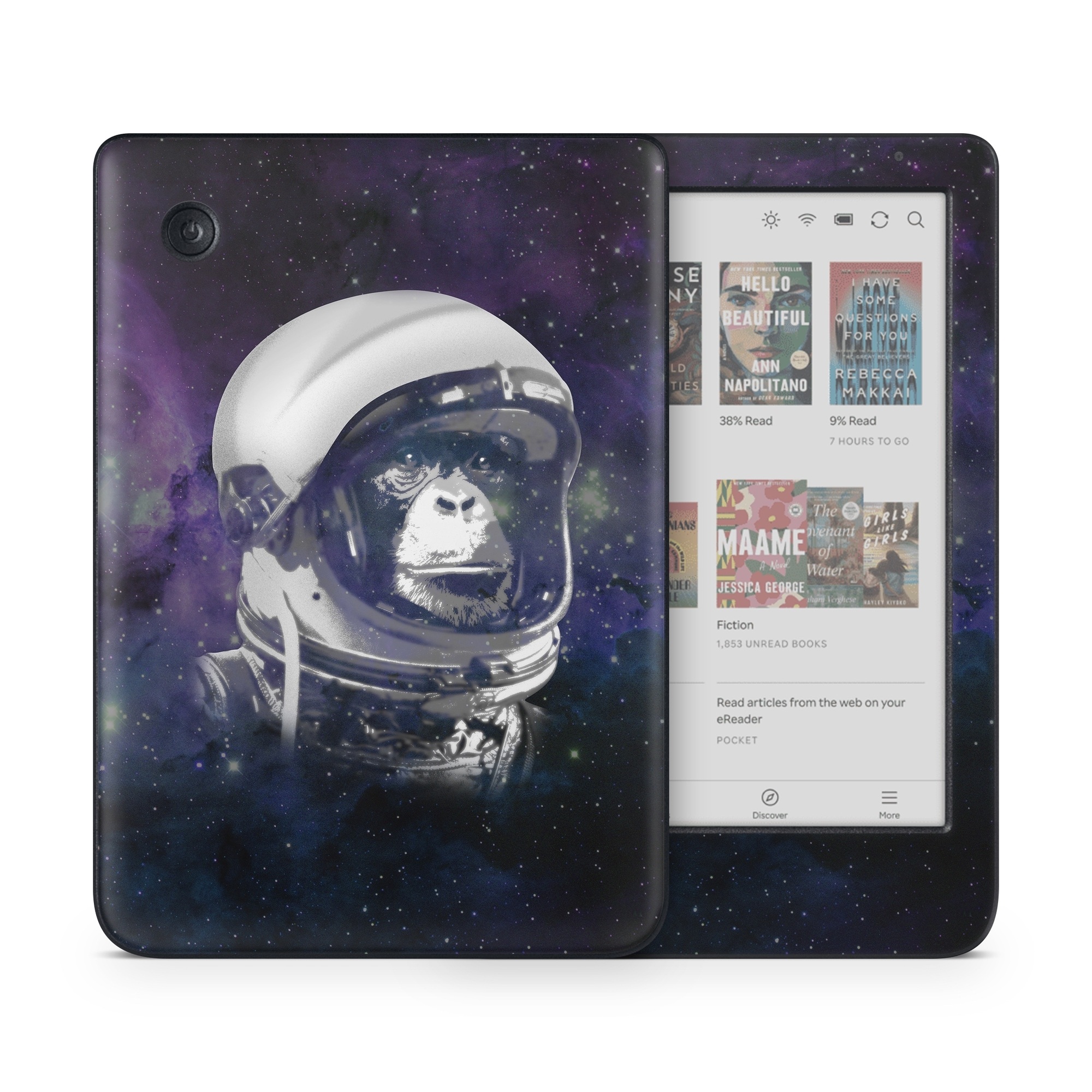 Kobo Clara Colour Skin design of Helmet, Astronaut, Personal protective equipment, Illustration, Space, Outer space, Headgear, Fictional character, Sports gear, Football gear, with black, gray, blue, white colors