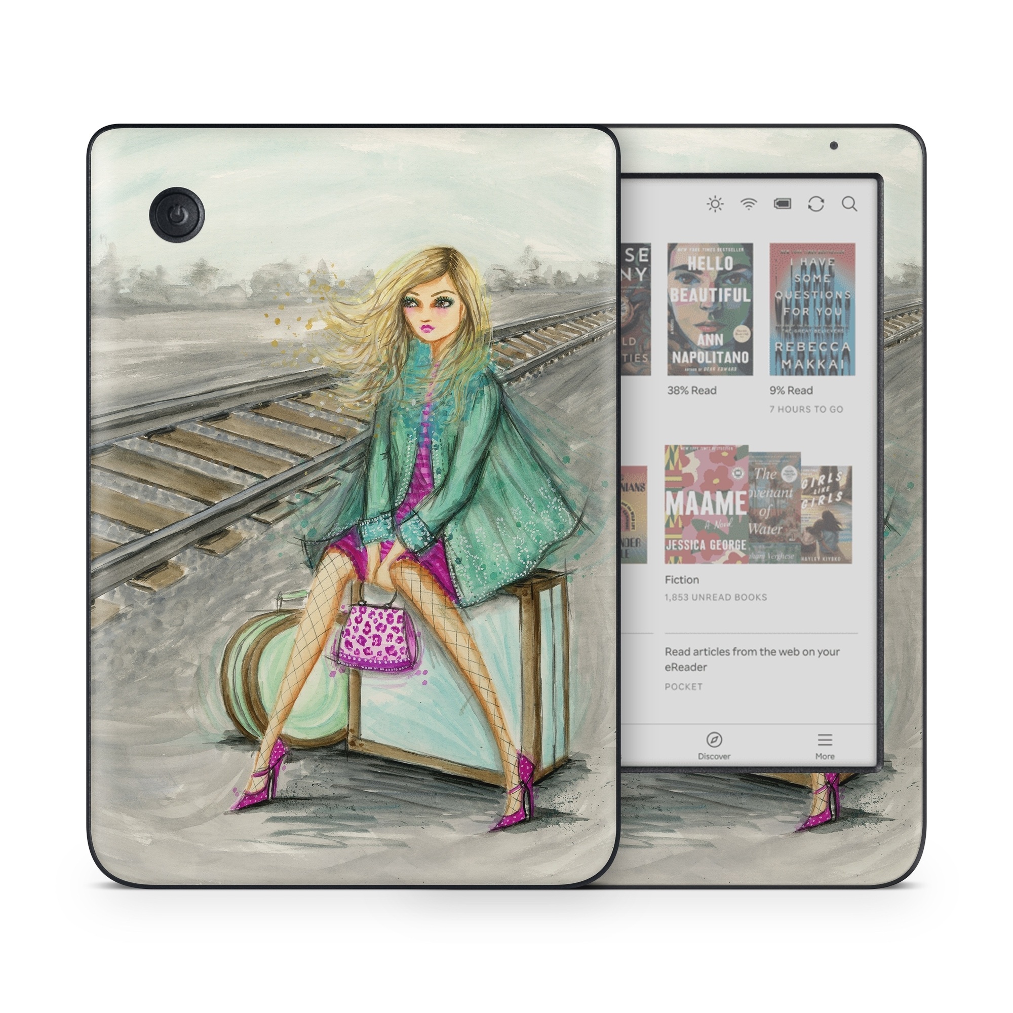 Kobo Clara Colour Skin design of Fashion illustration, Pink, Illustration, Fashion, Watercolor paint, Art, Magenta, Fashion design, Sitting, Drawing, with gray, green, pink, white, yellow, purple, blue colors