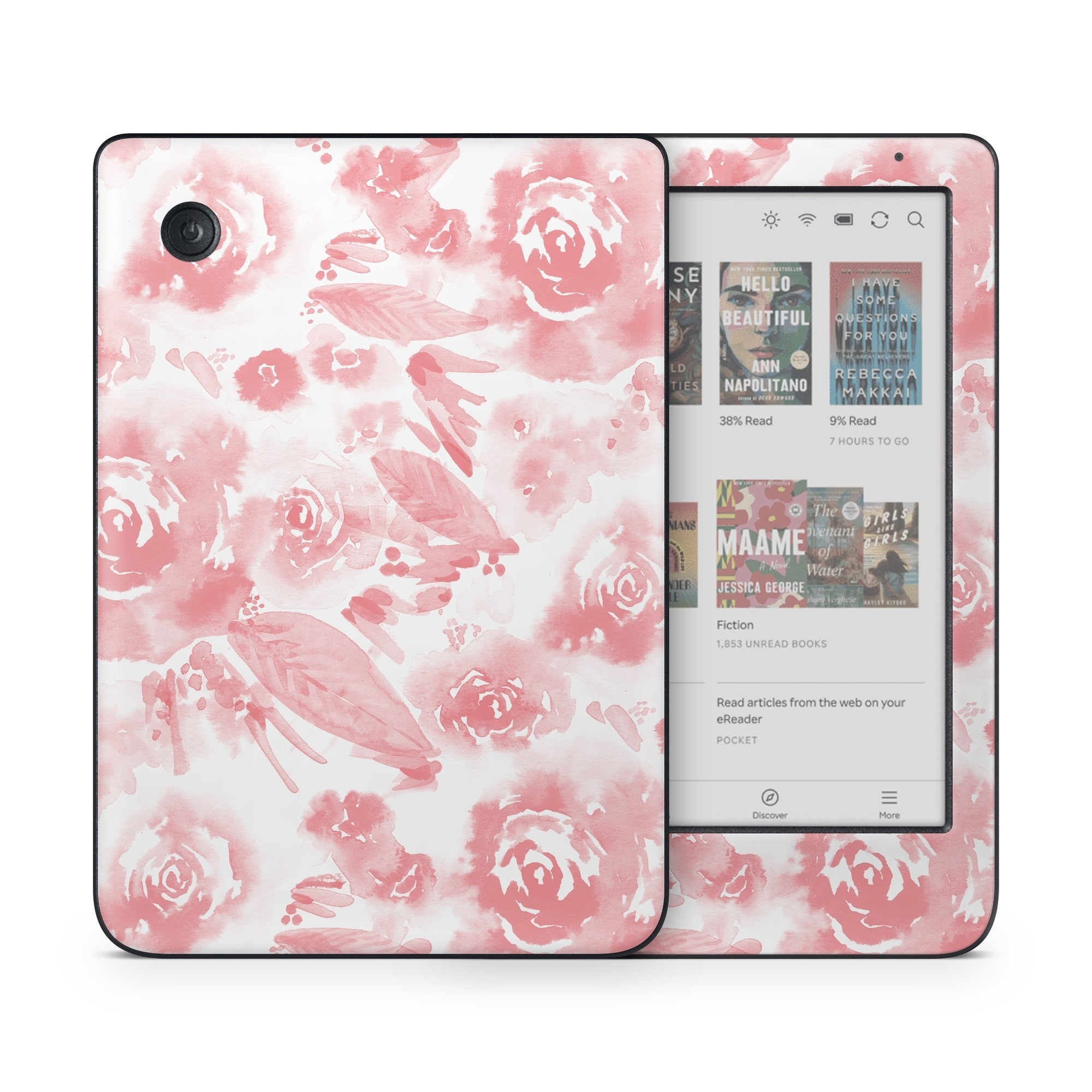Kobo Clara Colour Skin design of Pink, Pattern, Rose, Design, Floral design, Rose family, Garden roses, Petal, Flower, Textile, with white, red, pink colors