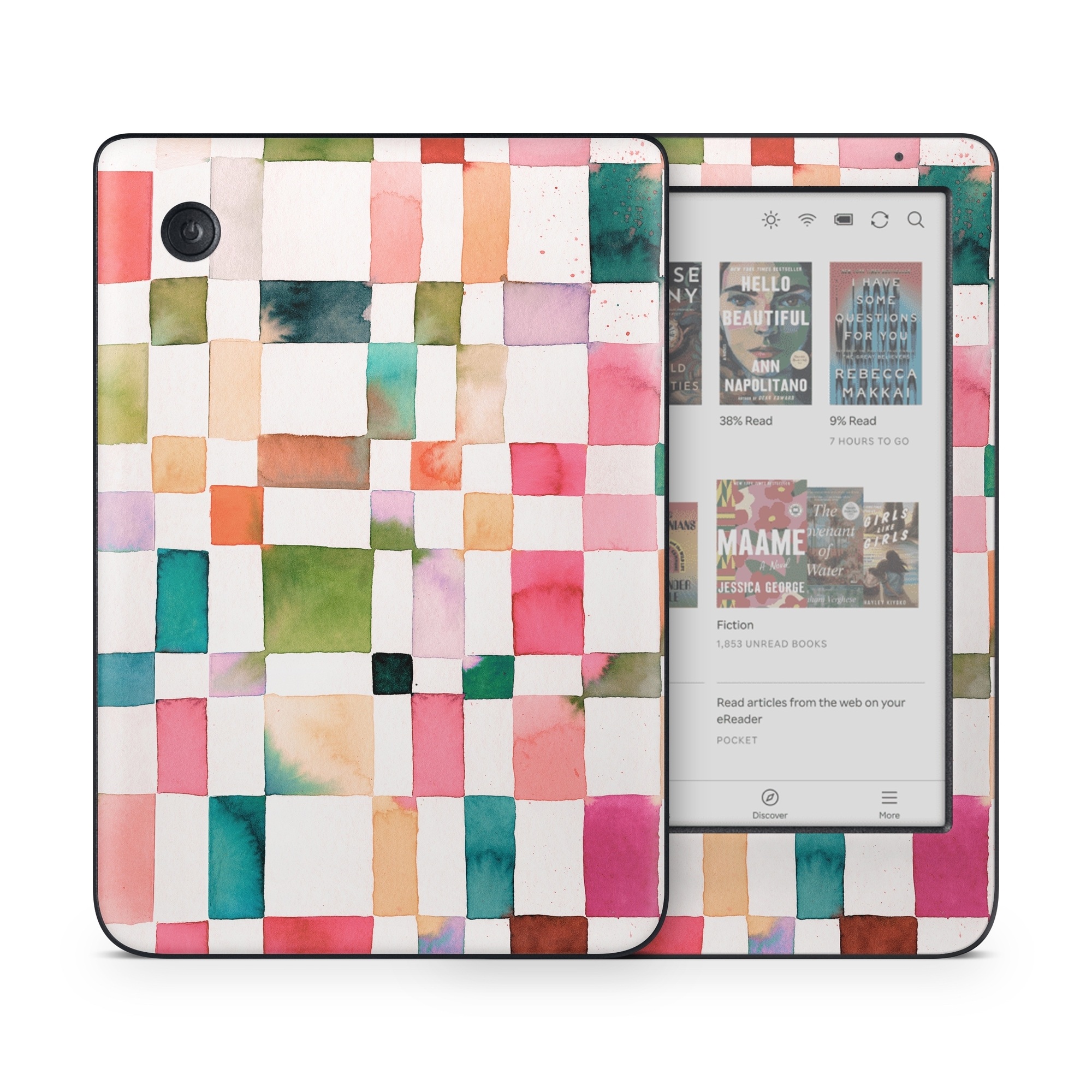Kobo Clara Colour Skin design of Brown, Rectangle, Product, Textile, Art, Pink, Line, Aqua, Magenta, Symmetry, with white, pink, green, red, blue, orange, purple colors