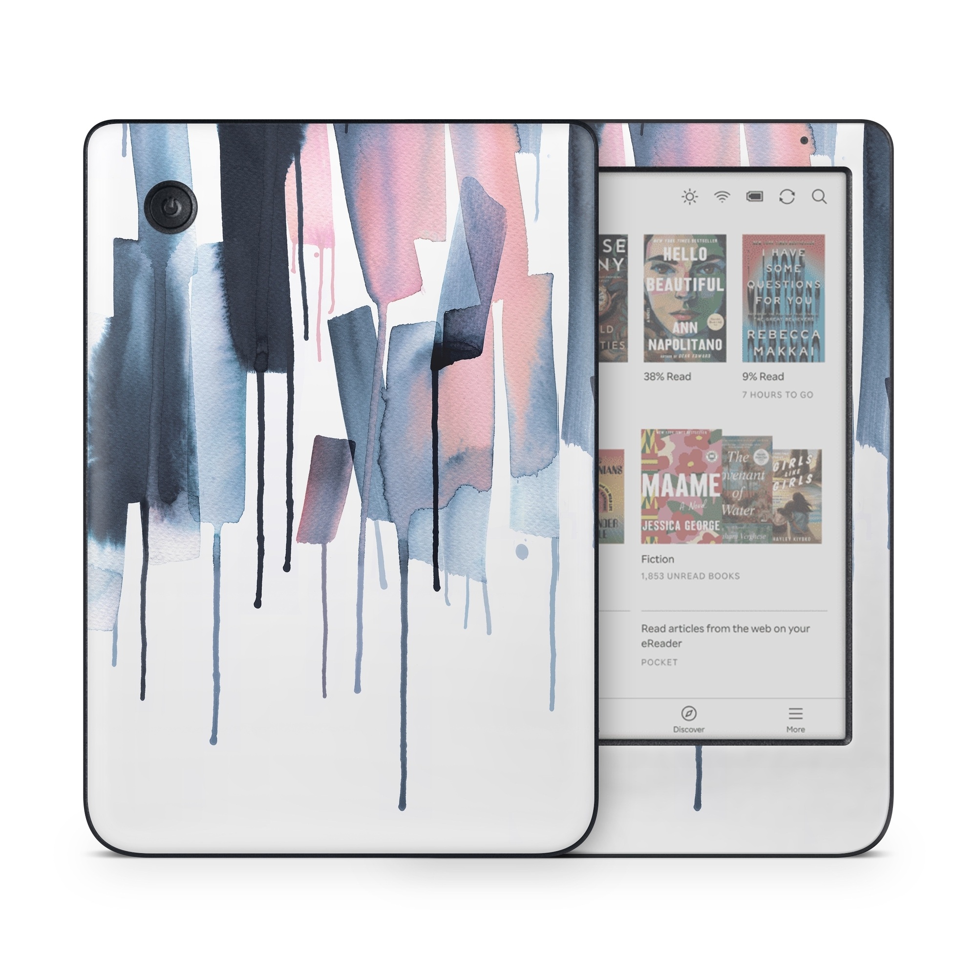 Kobo Clara Colour Skin design of Gesture, Snow, Art, Freezing, Material property, Font, Fashion design, Sportswear, Electric blue, Magenta, with white, blue, pink, black colors