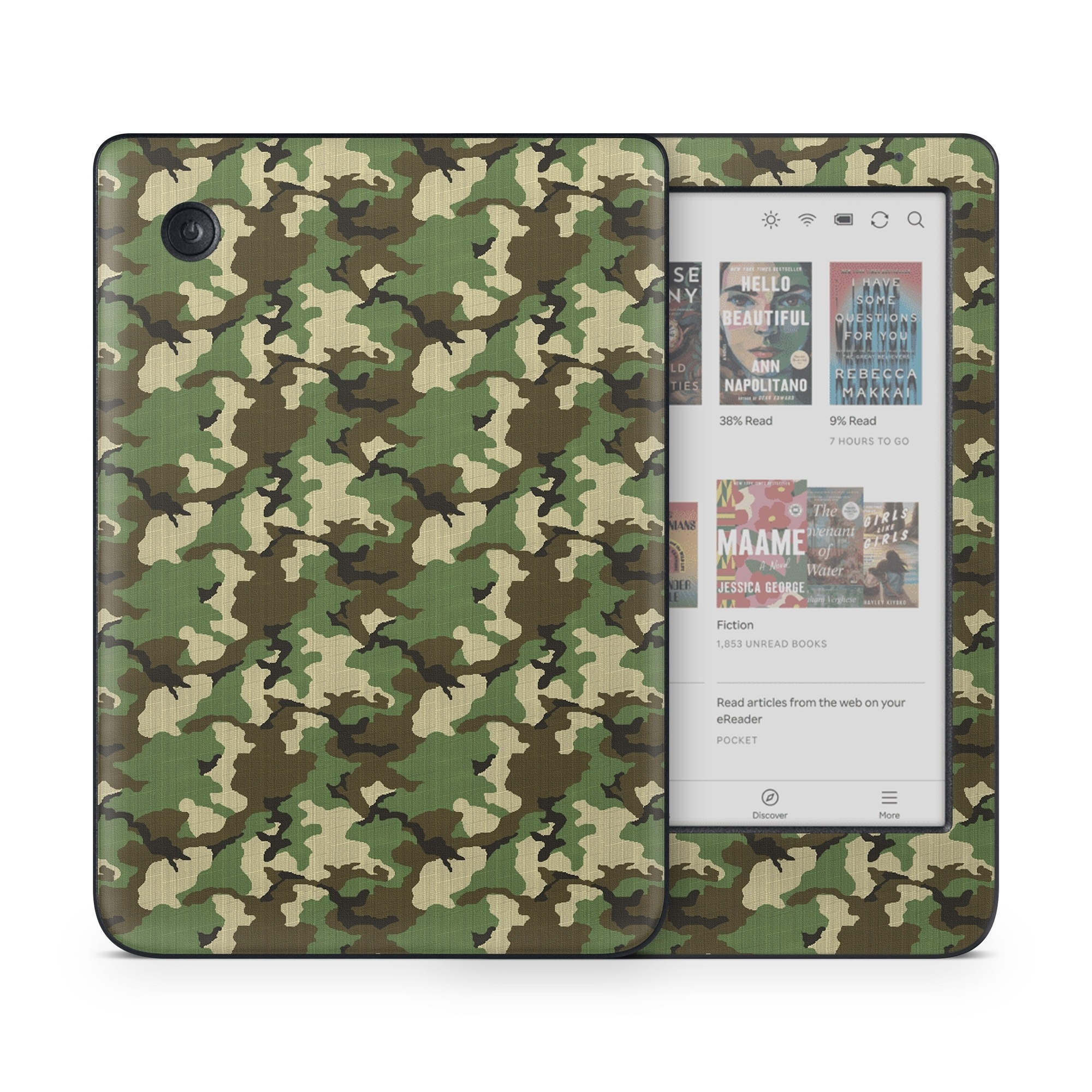 Kobo Clara Colour Skin design of Military camouflage, Camouflage, Clothing, Pattern, Green, Uniform, Military uniform, Design, Sportswear, Plane, with black, gray, green colors