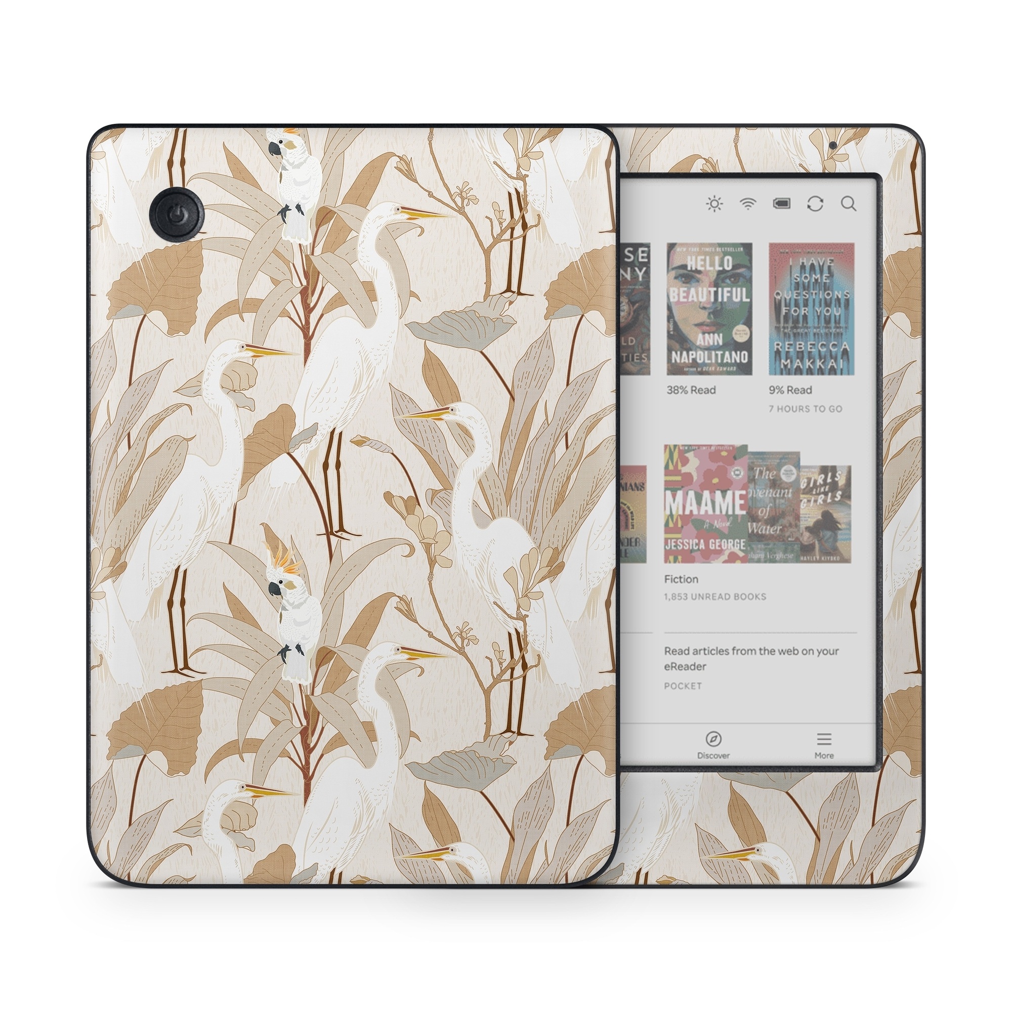 Kobo Clara Colour Skin design of Plant, Branch, Organism, Twig, Art, Fawn, Painting, Tail, Pattern, Illustration, with white, brown, gray, yellow, orange colors