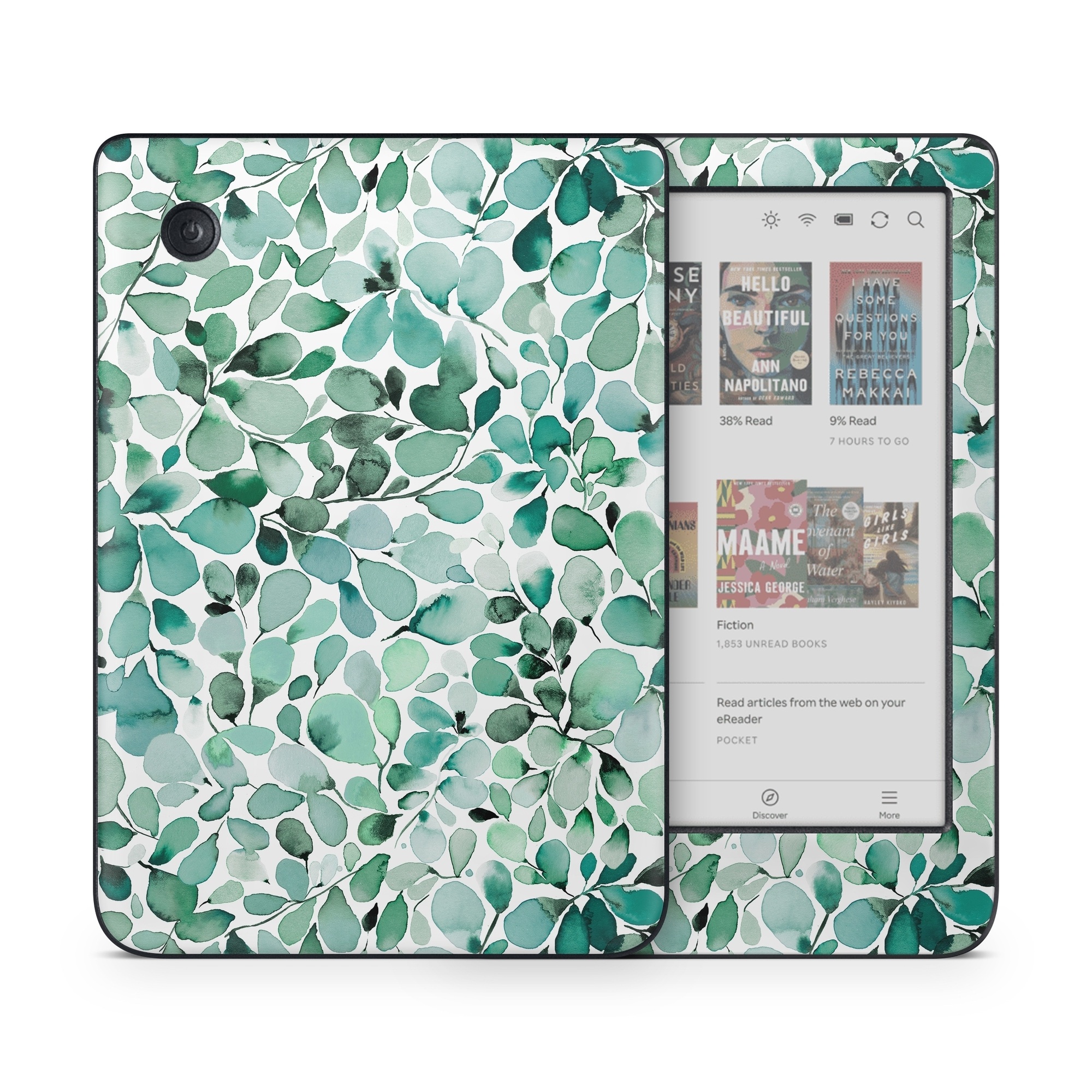 Kobo Clara Colour Skin design of Azure, Line, Aqua, Pattern, Art, Symmetry, Electric blue, Circle, Creative arts, Terrestrial plant, with white, green, black colors