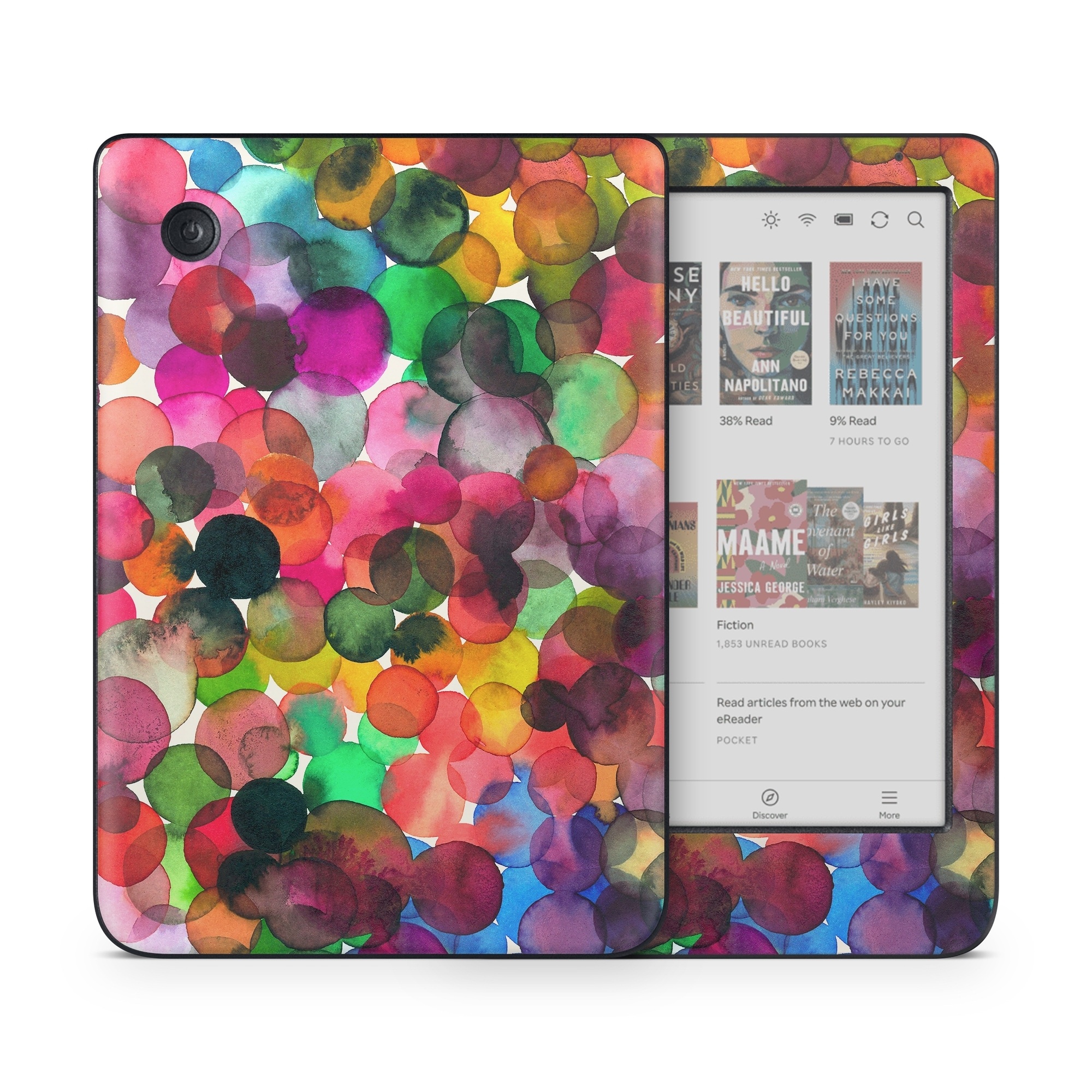 Kobo Clara Colour Skin design of Colorfulness, Fashion accessory, with red, white, pink, purple, blue, green, black, yellow, orange colors