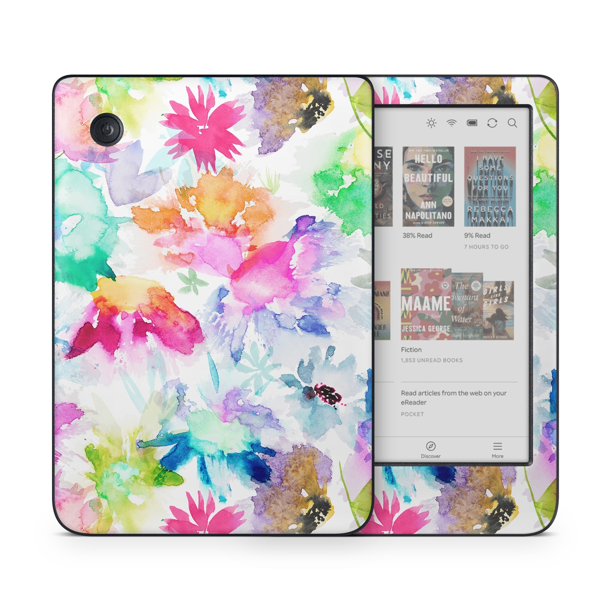 Kobo Clara Colour Skin design of Art paint, Botany, Paint, Petal, Painting, Creative arts, Art, Line, Material property, Pattern, with white, blue, green, red, pink, purple, yellow colors