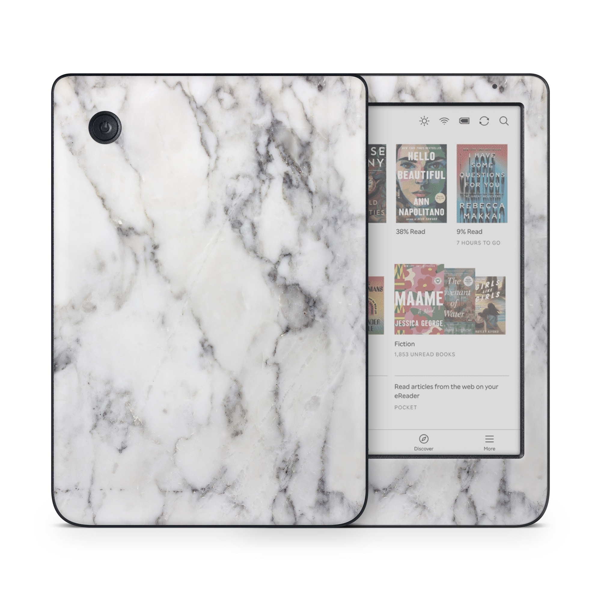 Kobo Clara Colour Skin design of White, Geological phenomenon, Marble, Black-and-white, Freezing, with white, black, gray colors