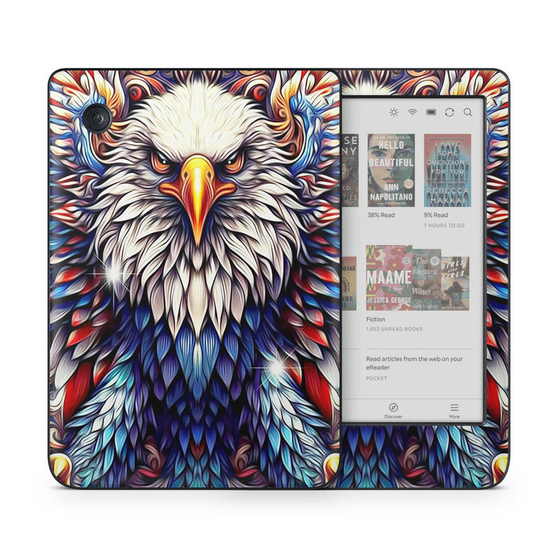 Kobo Clara Colour Skin design of Accipitridae, Bird of prey, Eagle, Wing, Beak, Accipitriformes, Bird, Falconiformes, Bald eagle, Sea eagle, with red, blue, white, yellow, orange, brown, gray colors