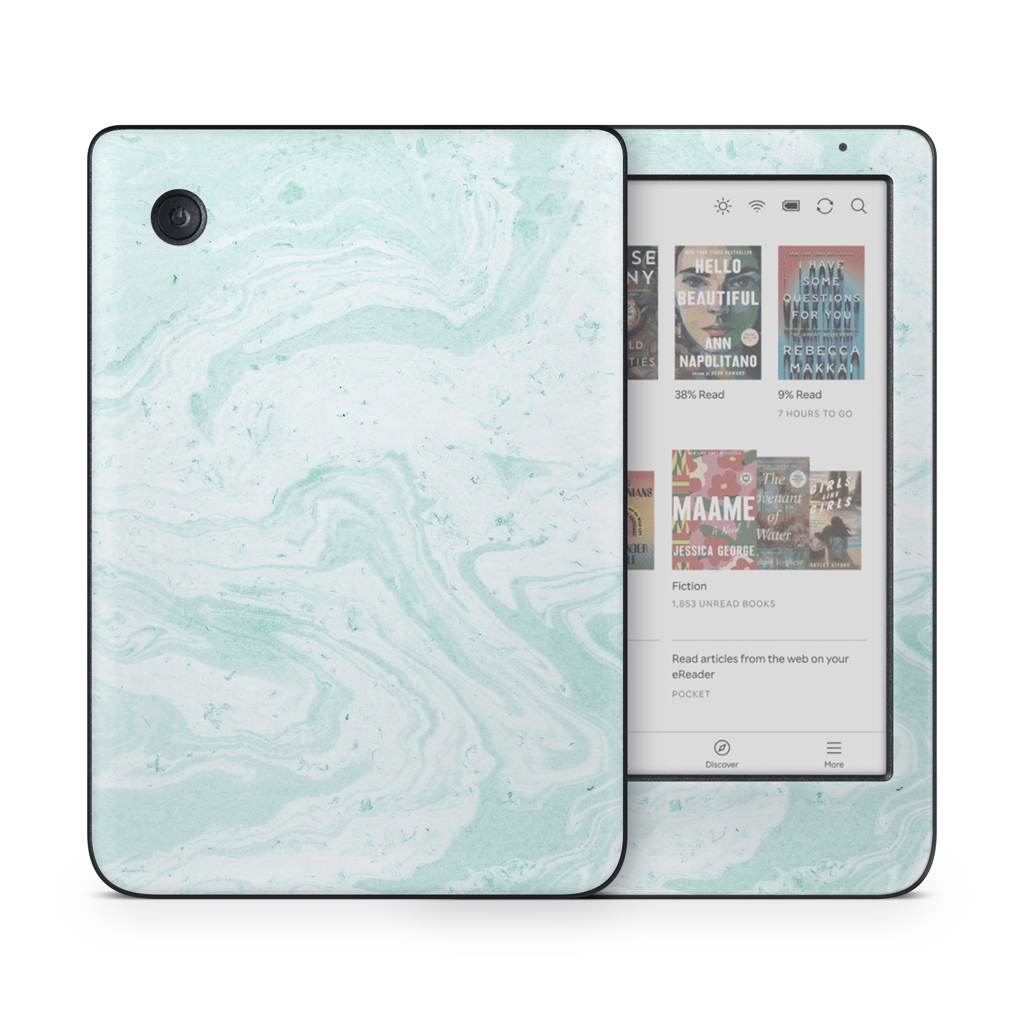 Kobo Clara Colour Skin design of White, Aqua, Pattern, with green, blue colors