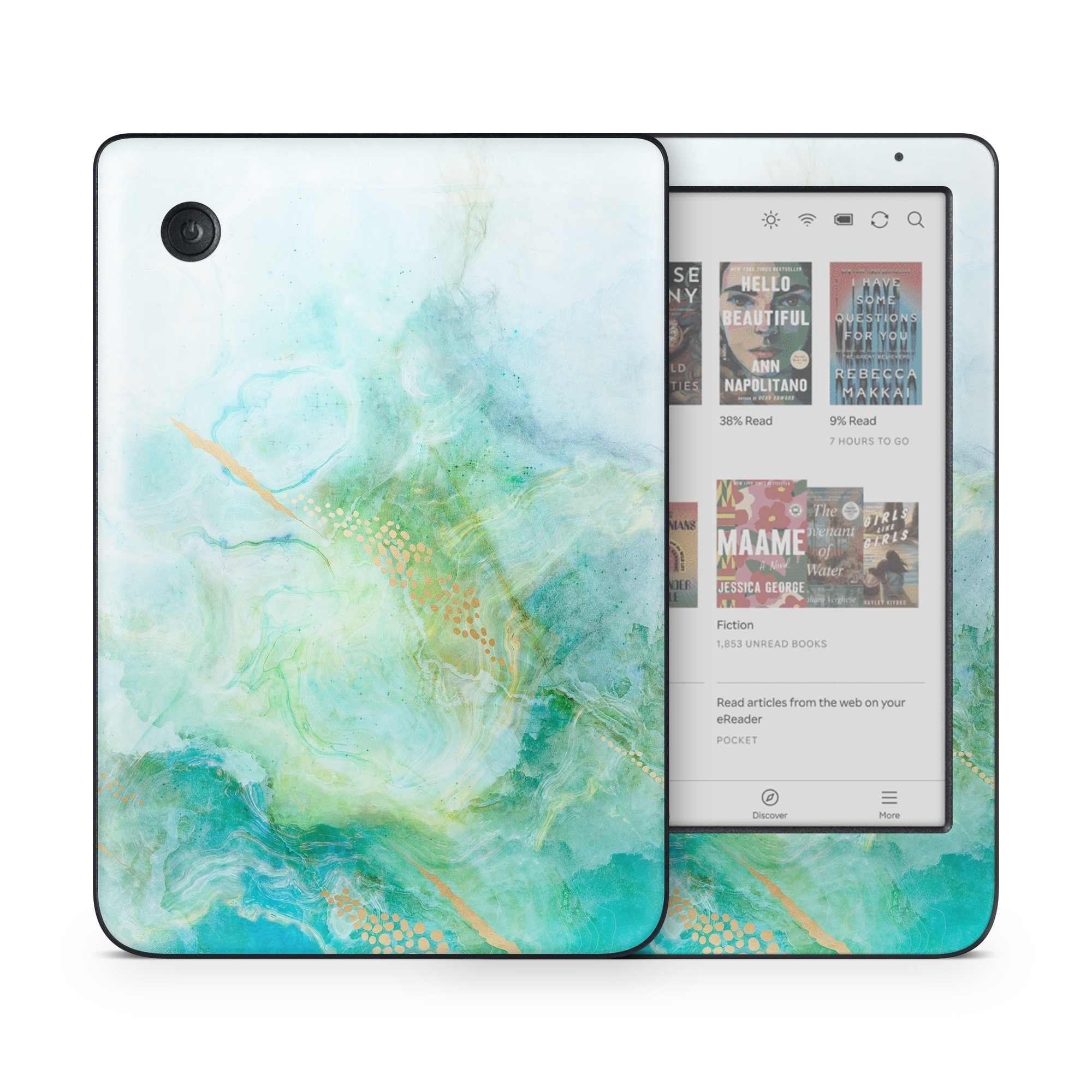 Kobo Clara Colour Skin design of Blue, Watercolor paint, Aqua, Line, Sky, Design, Pattern, Art, Illustration, with blue, yellow, orange colors