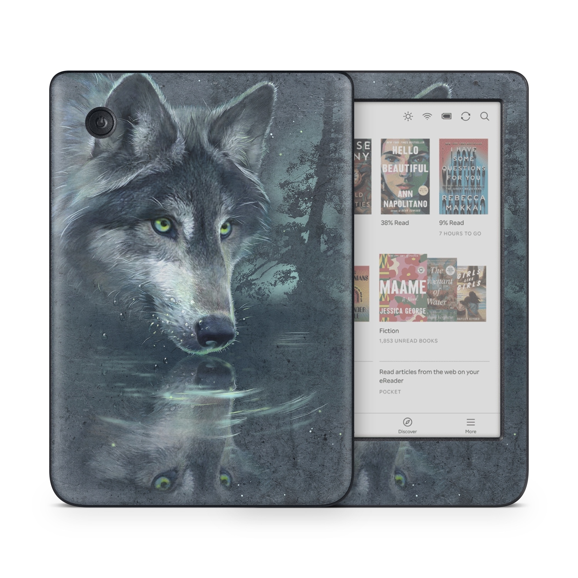 Kobo Clara Colour Skin design of Wolf, Canidae, Wildlife, Red wolf, Canis, canis lupus tundrarum, Snout, Saarloos wolfdog, Wolfdog, Carnivore, with black, gray, blue colors