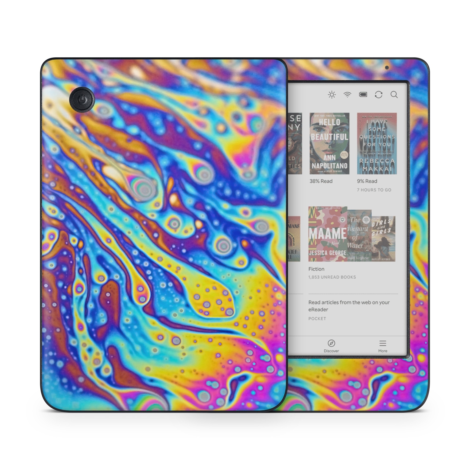 Kobo Clara Colour Skin design of Psychedelic art, Blue, Pattern, Art, Visual arts, Water, Organism, Colorfulness, Design, Textile, with gray, blue, orange, purple, green colors