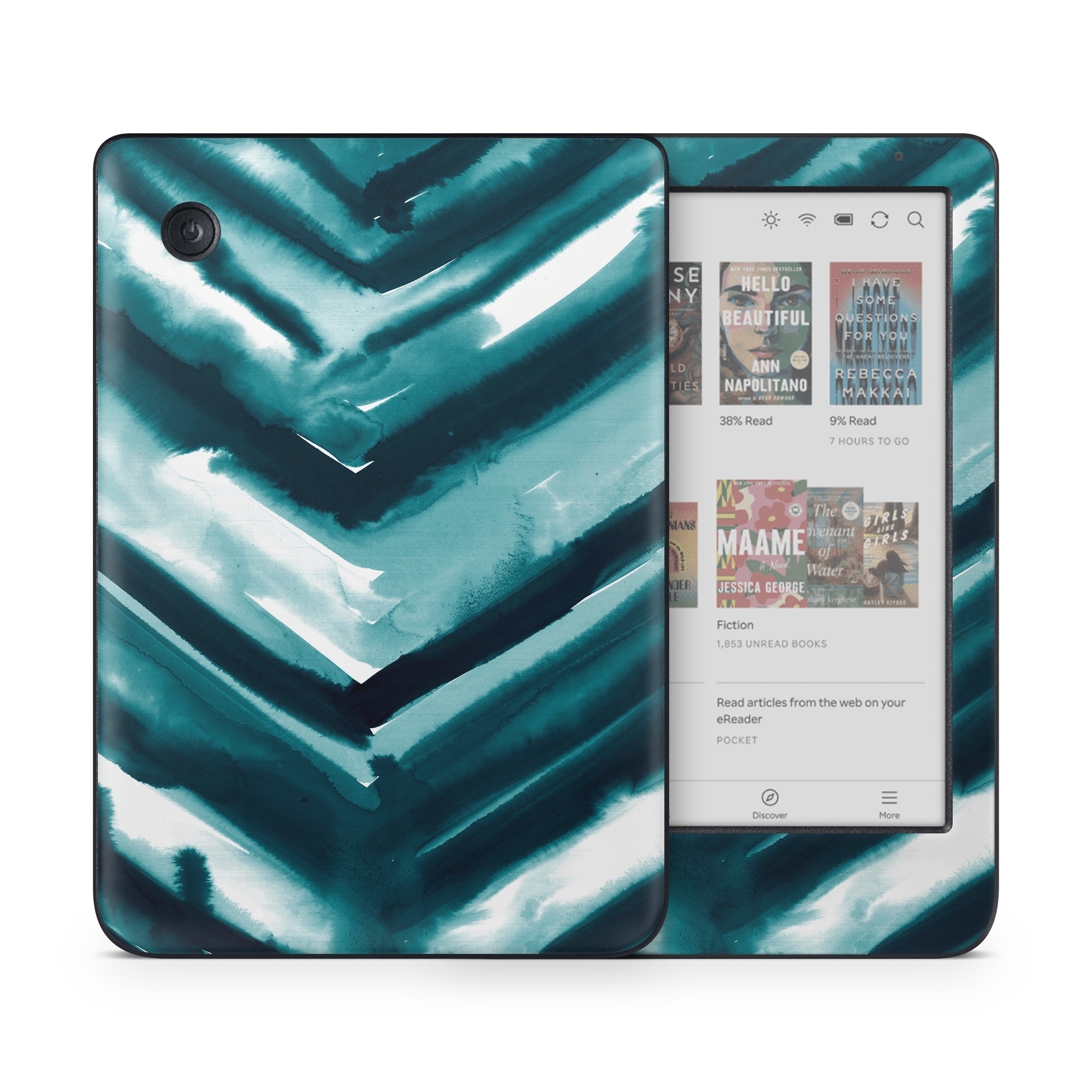 Kobo Clara Colour Skin design of Blue, Green, Turquoise, Aqua, Teal, Photography, Pattern, with blue, white, black colors