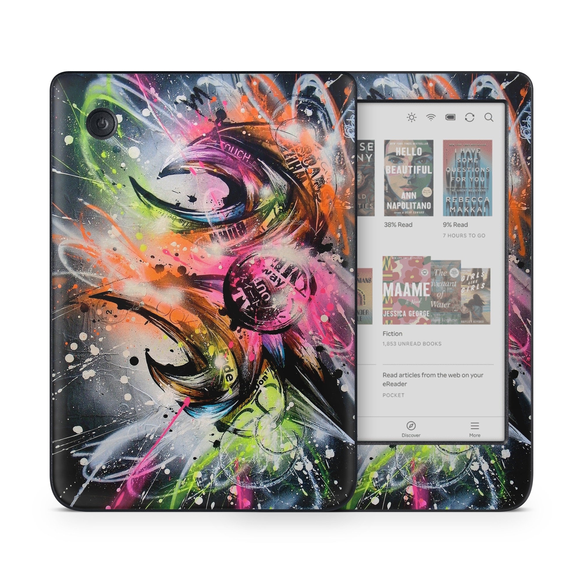 Kobo Clara Colour Skin design of Graphic design, Fractal art, Art, Illustration, Design, Graphics, Cg artwork, Font, Visual arts, Pattern, with black, gray, red, green, purple, blue colors