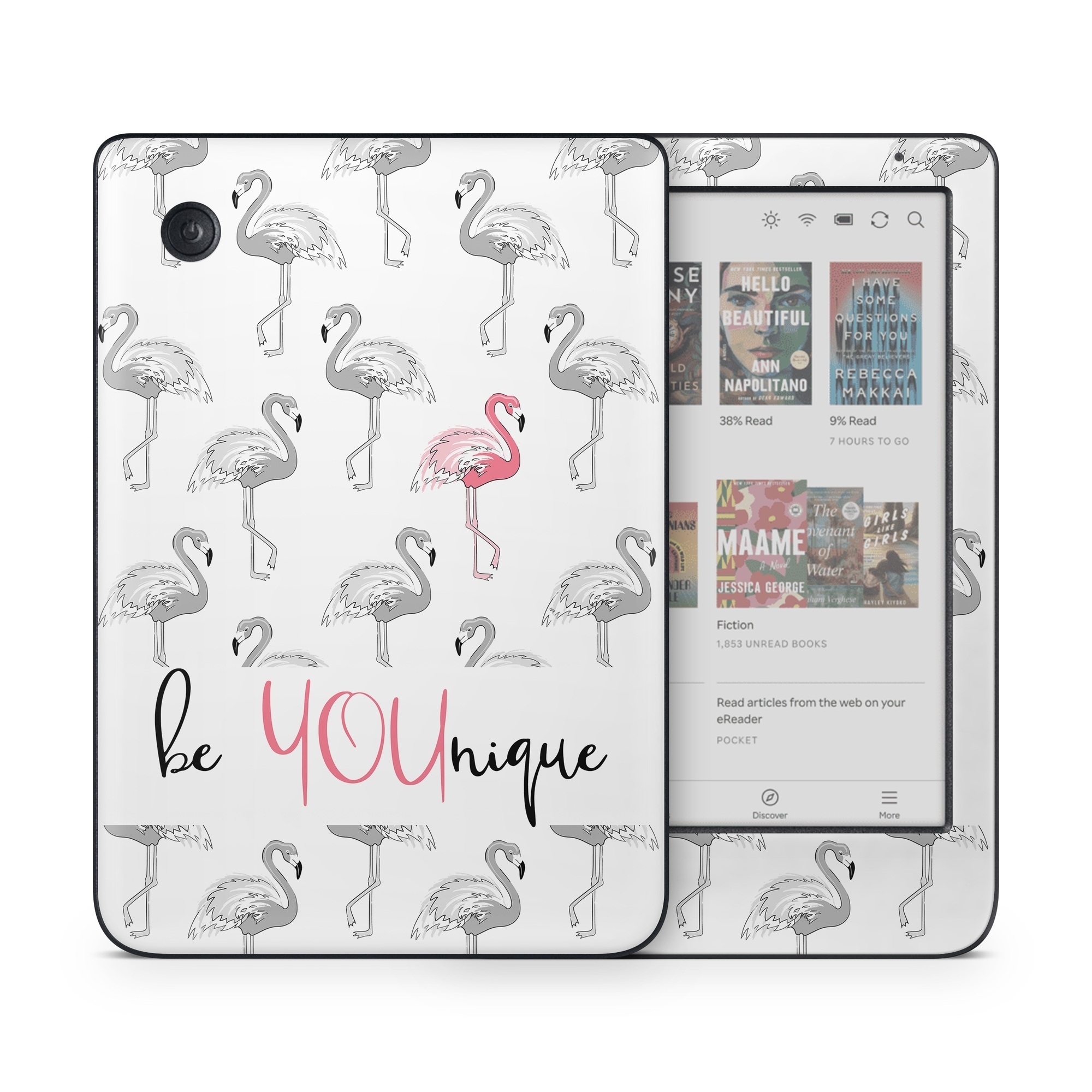 Kobo Clara Colour Skin design of White, Organism, Mushroom, Line, Font, Bird, Art, Illustration, Pattern, Line art, with white, black, pink, gray colors