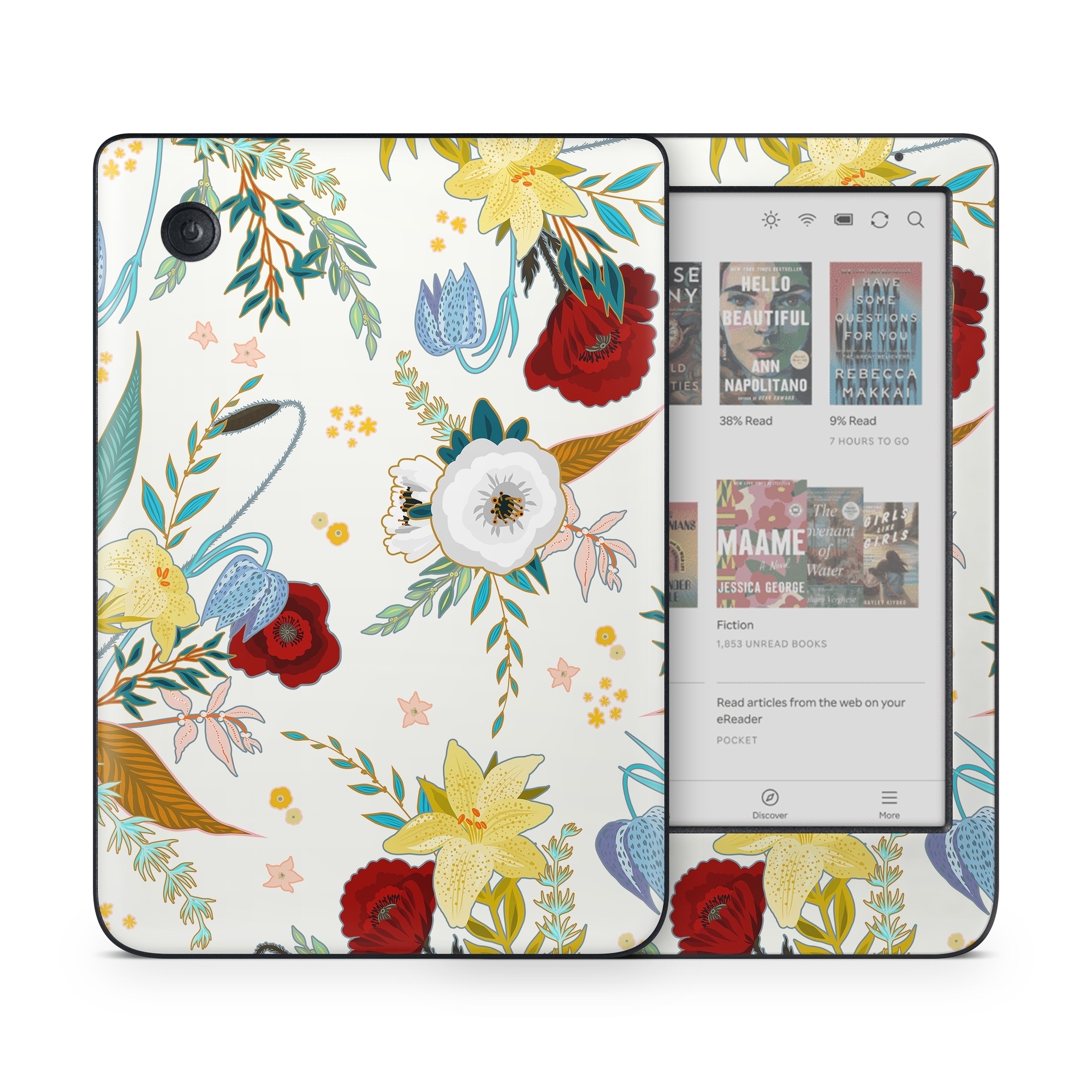 Kobo Clara Colour Skin design of Floral design, Pattern, Wrapping paper, Botany, Design, Flower, Wallpaper, Plant, Clip art, Pedicel, with white, blue, red, yellow, pink, orange colors