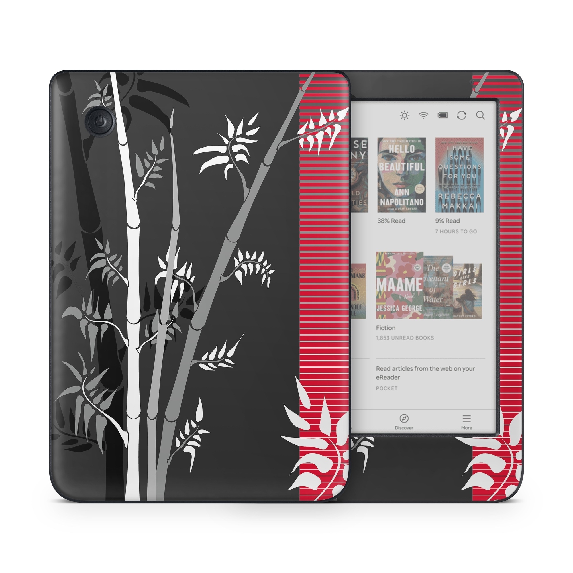 Kobo Clara Colour Skin design of Tree, Branch, Plant, Graphic design, Bamboo, Illustration, Plant stem, Black-and-white, with black, red, gray, white colors