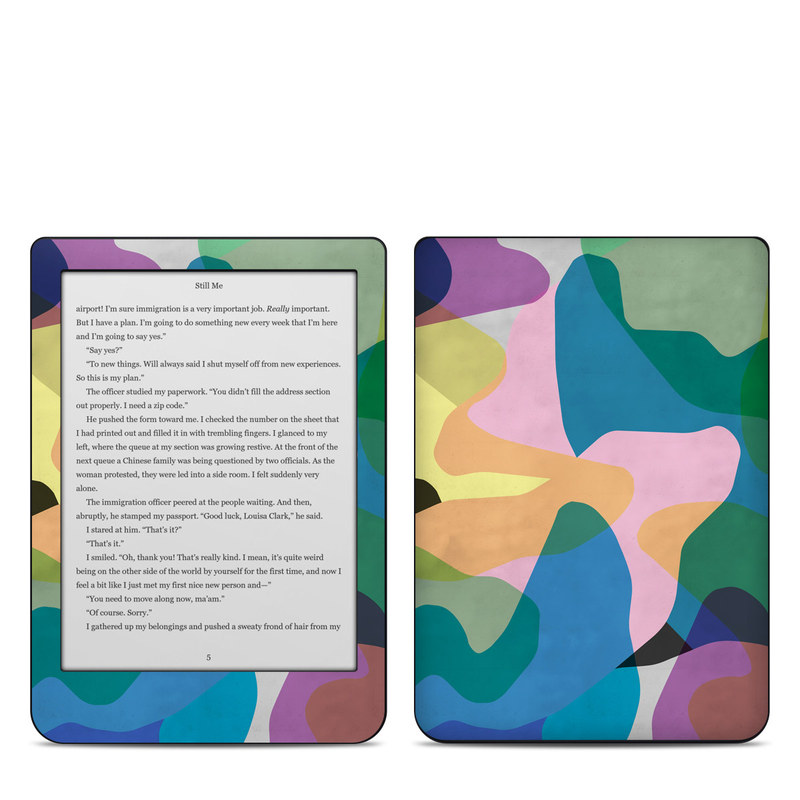 Kobo Clara HD Skin design of Azure, Paint, Textile, Organism, Art, Painting, Aqua, Font, Rectangle, Tints and shades, with blue, green, pink, yellow, orange, purple, gray colors