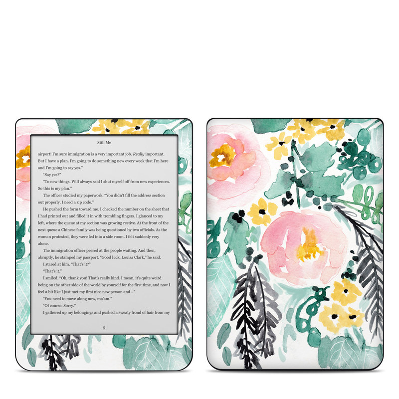 Kobo Clara HD Skin design of Branch, Clip art, Watercolor paint, Flower, Leaf, Botany, Plant, Illustration, Design, Graphics, with green, pink, red, orange, yellow colors