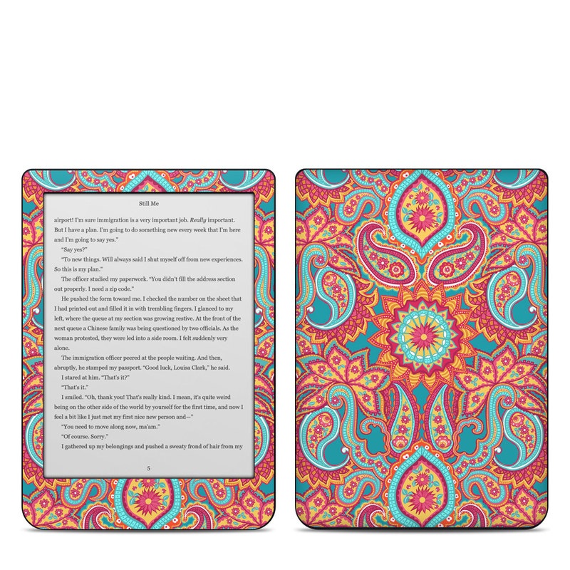 Kobo Clara HD Skin design of Pattern, Paisley, Motif, Visual arts, Design, Art, Textile, Psychedelic art, with orange, yellow, blue, red colors
