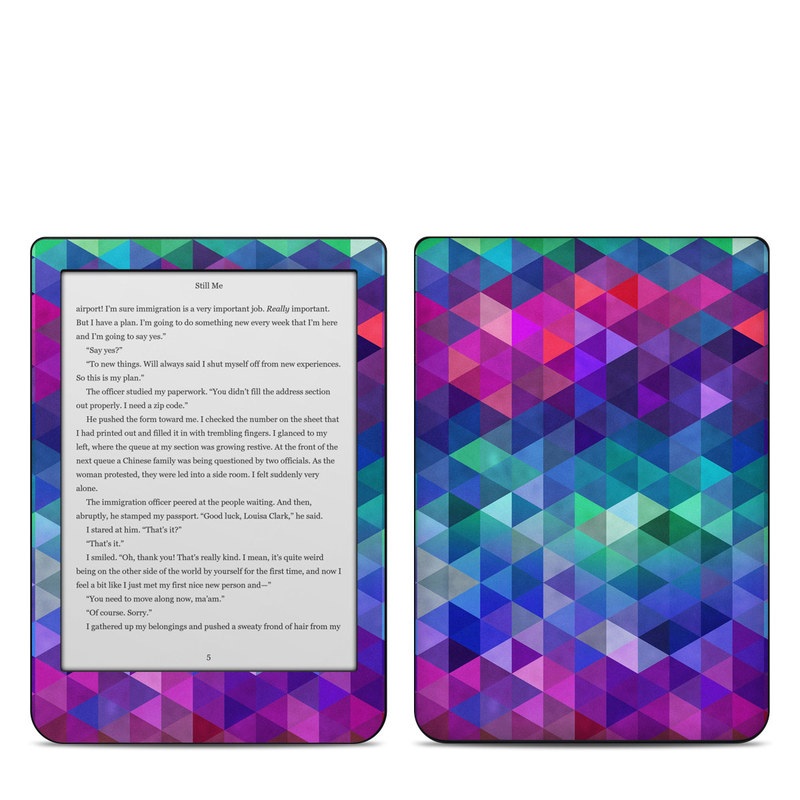 Kobo Clara HD Skin design of Purple, Violet, Pattern, Blue, Magenta, Triangle, Line, Design, Graphic design, Symmetry, with blue, purple, green, red, pink colors