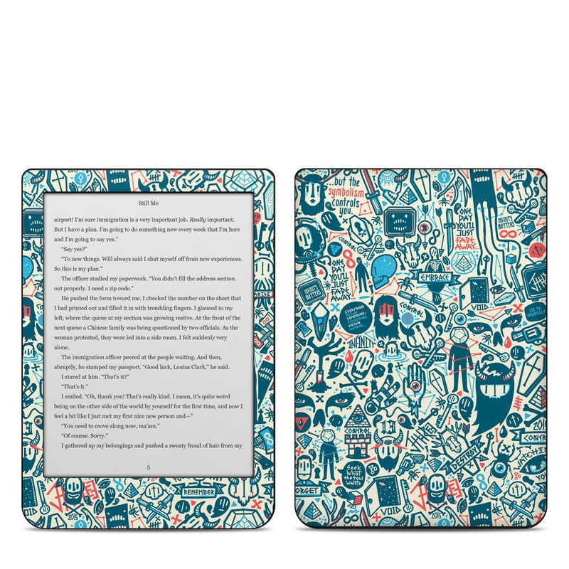 Kobo Clara HD Skin design of Pattern, Psychedelic art, Turquoise, Art, Design, Visual arts, Line, Drawing, Doodle, Graphic design, with white, green, blue, red colors