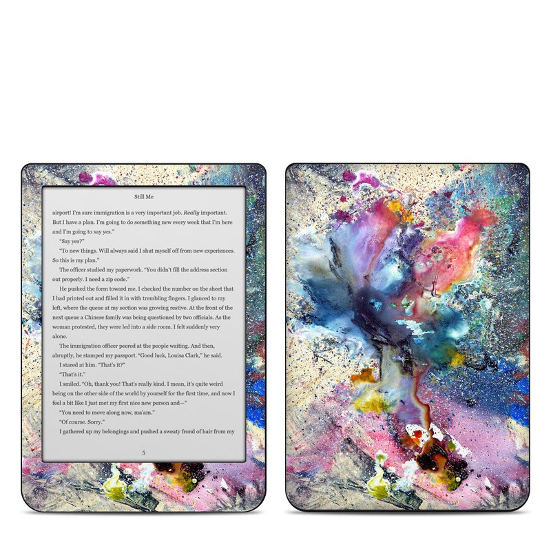 Kobo Clara HD Skin design of Watercolor paint, Painting, Acrylic paint, Art, Modern art, Paint, Visual arts, Space, Colorfulness, Illustration, with gray, black, blue, red, pink colors